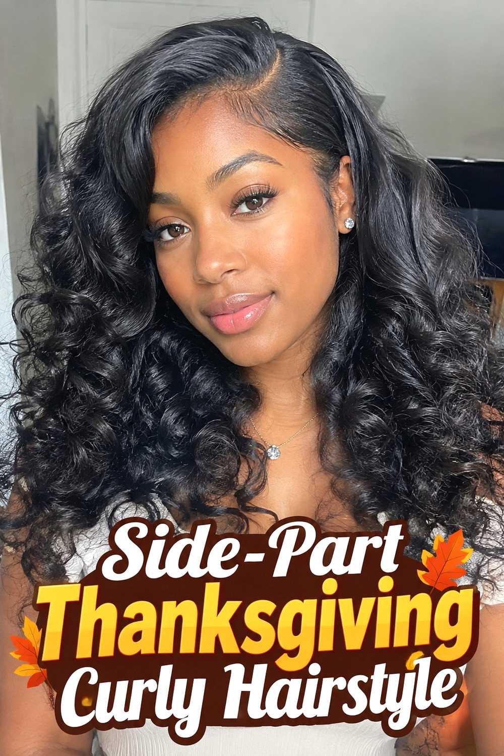 6. Side Part Thanksgiving Curly Hairstyle