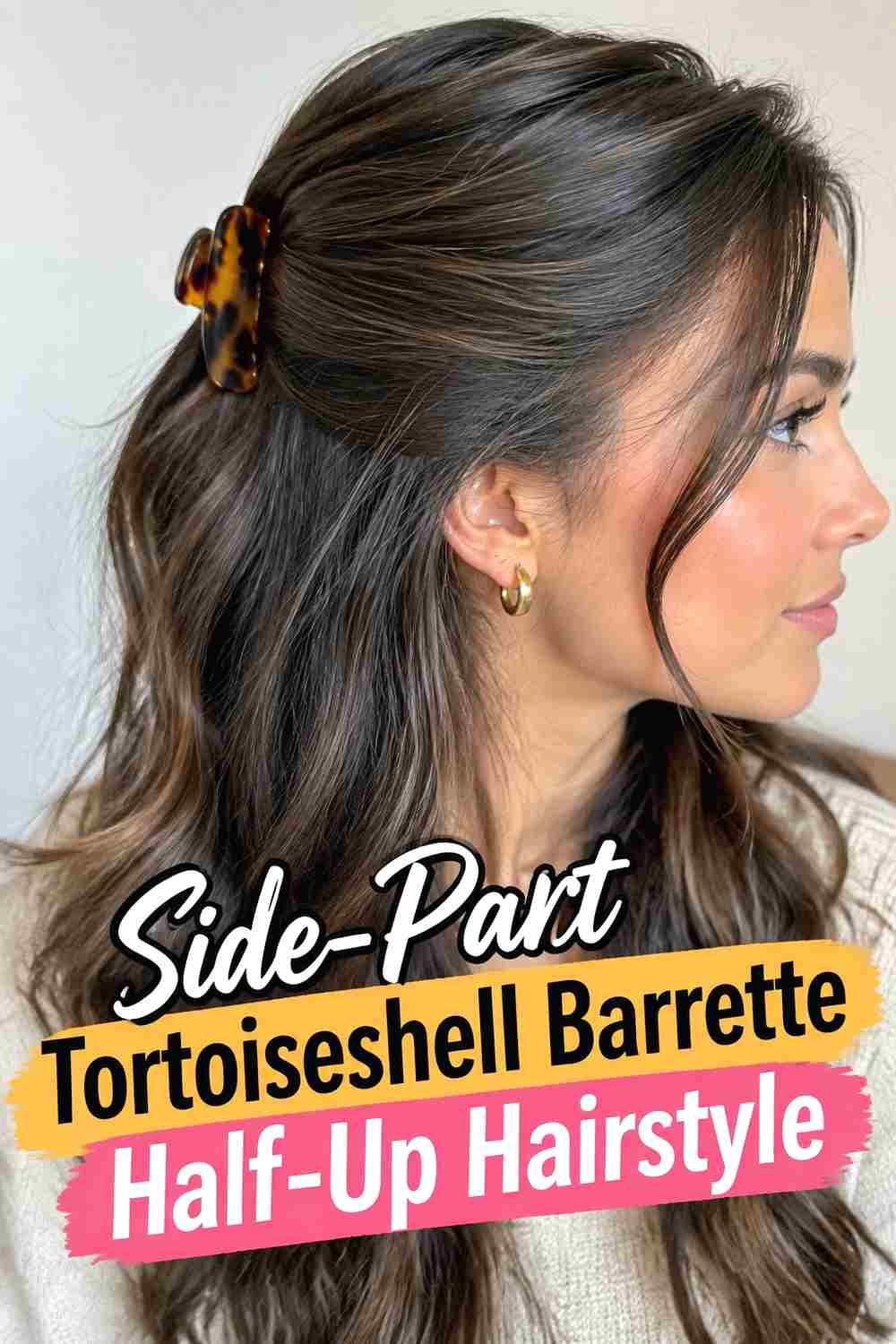 9. Side Part Tortoiseshell Barrette Half Up Hairstyle