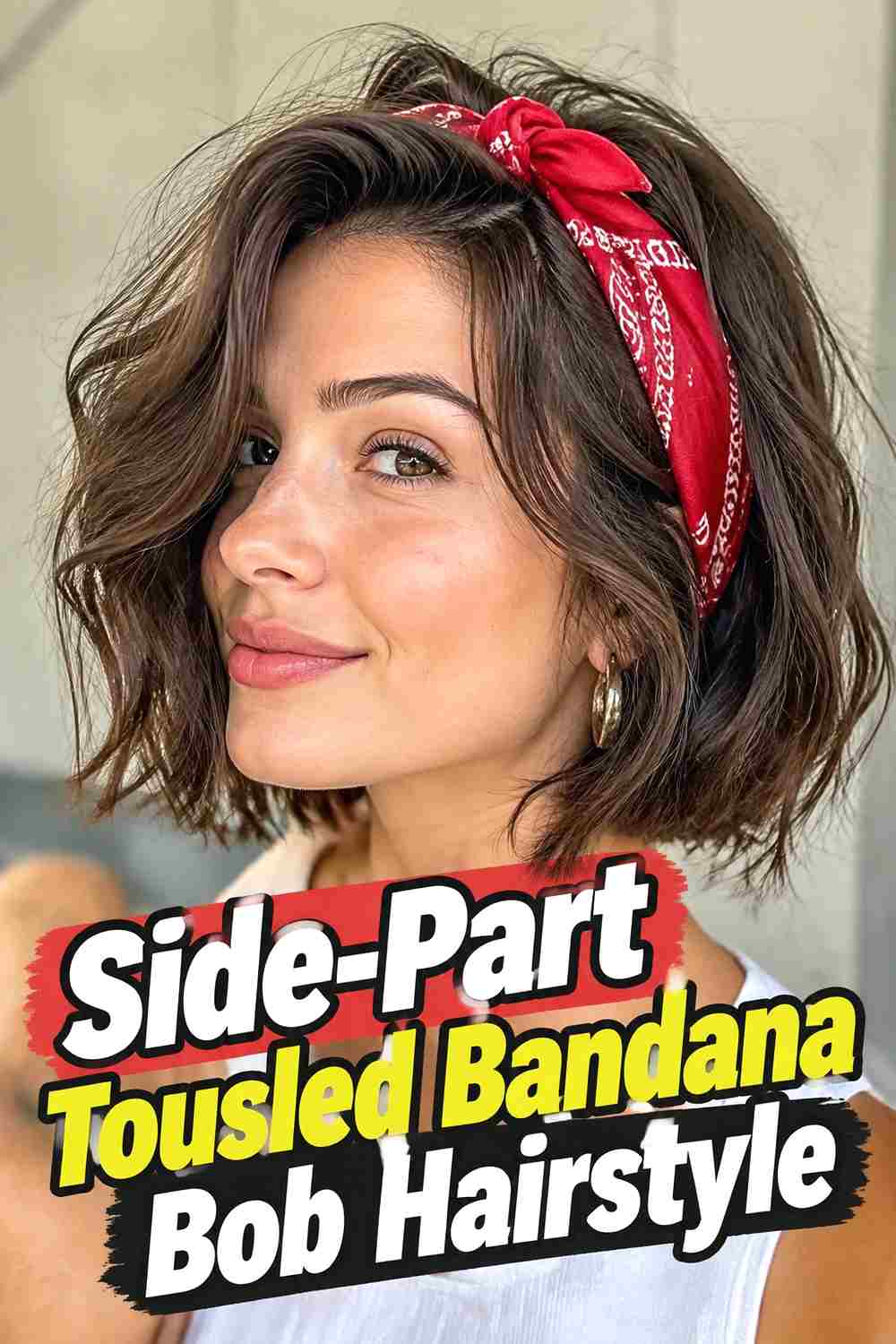 12. Side Part Tousled Bandana Bob Hairstyle