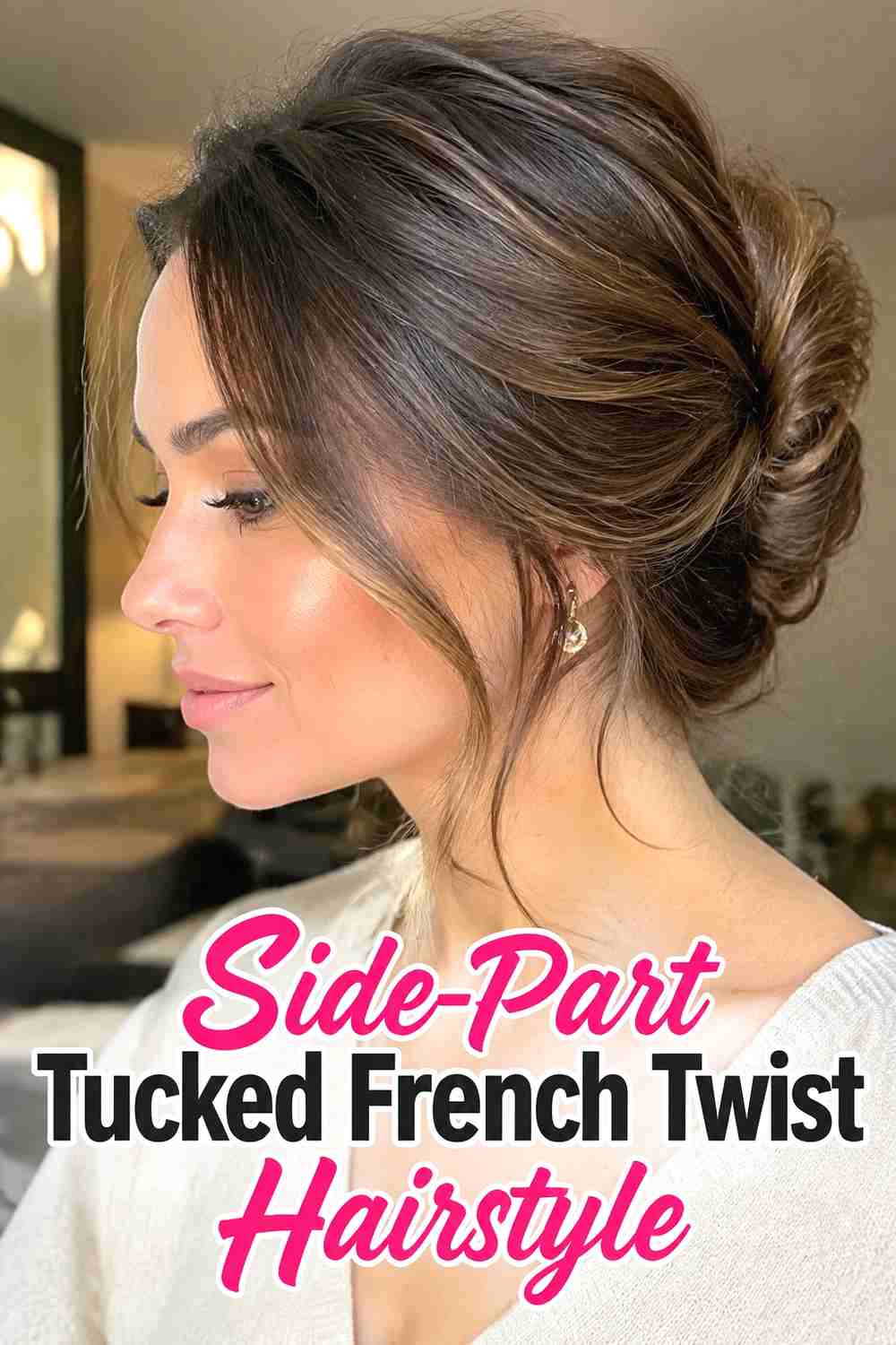 6. Side Part Tucked French Twist Hairstyle