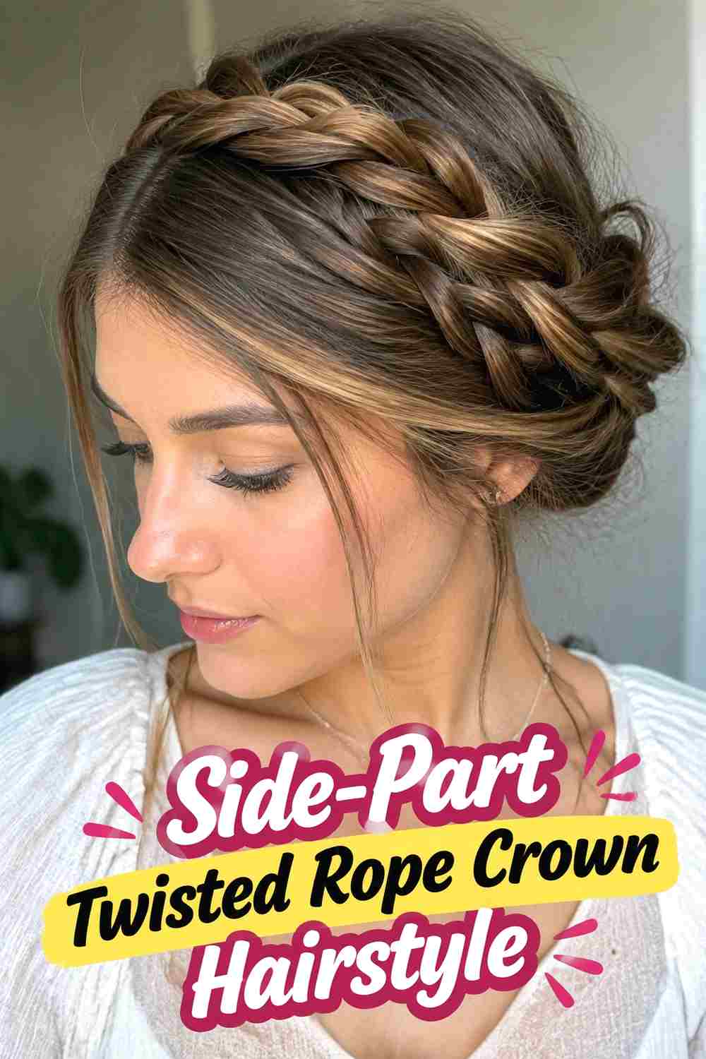 3. Side Part Twisted Rope Crown Hairstyle