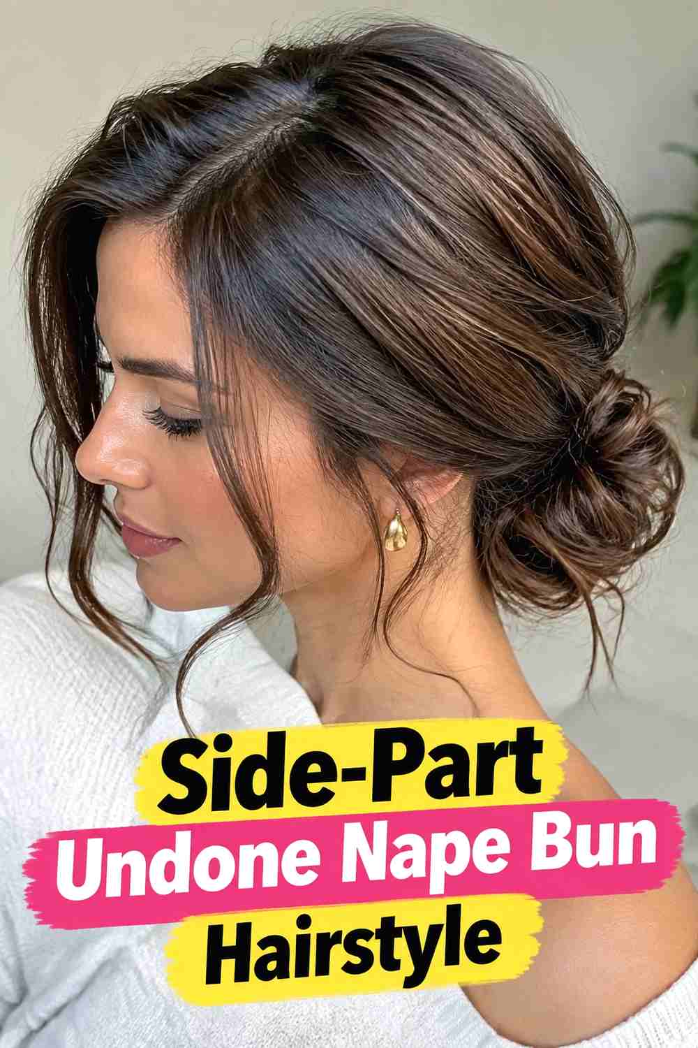 5. Side Part Undone Nape Bun Hairstyle