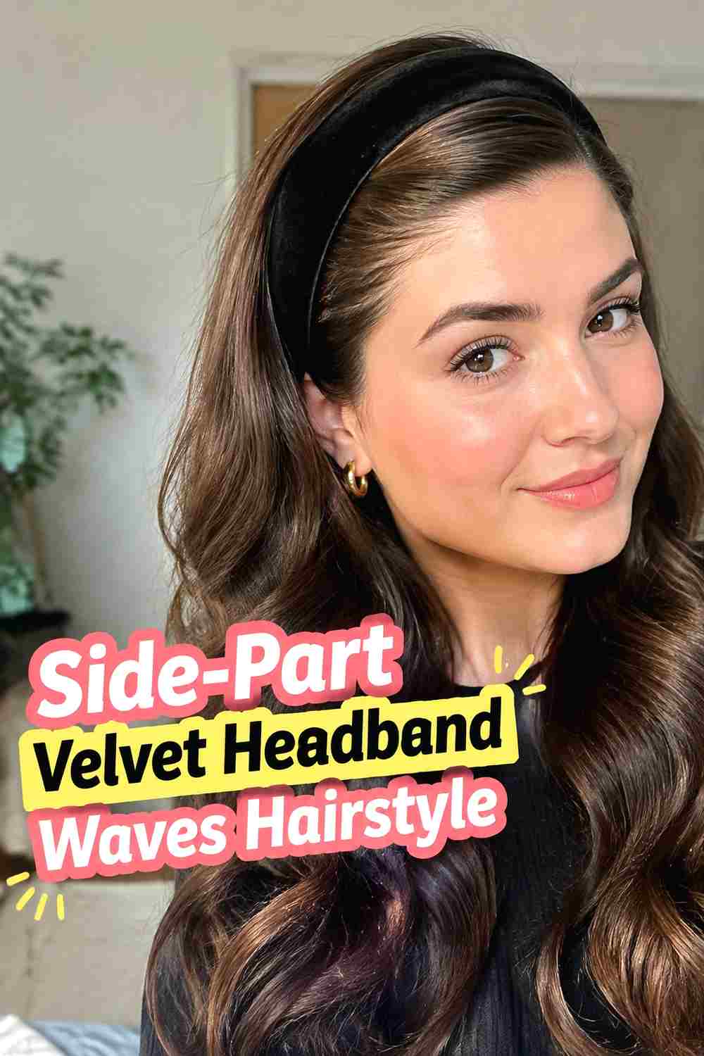 3. Side Part Velvet Headband Waves Hairstyle