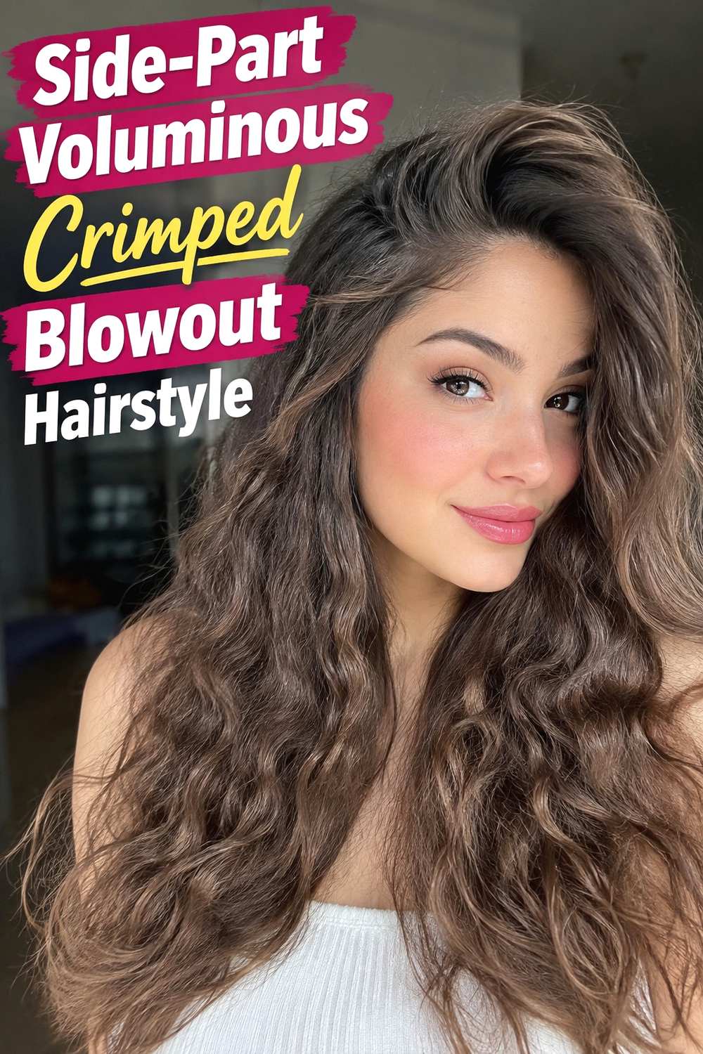 6. Side Part Voluminous Crimped Blowout Hairstyle
