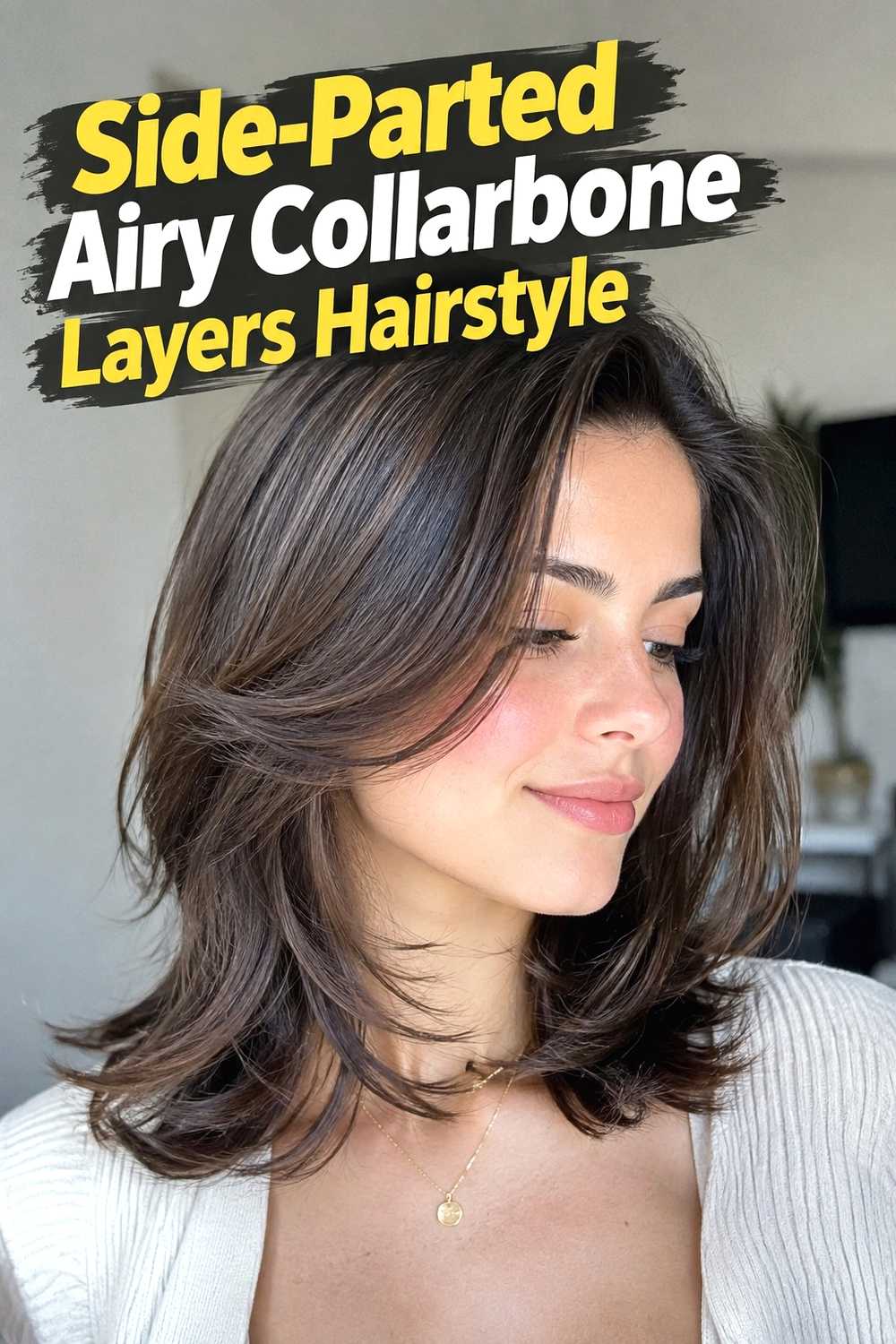 5. Side Parted Airy Collarbone Layers Hairstyle