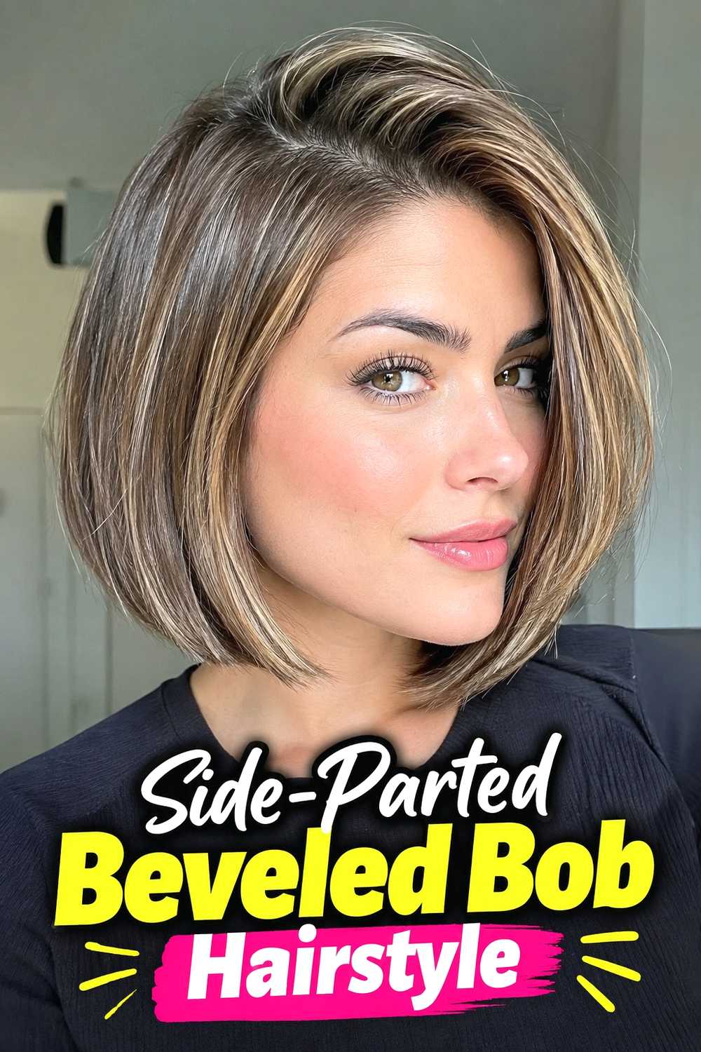 4. Side Parted Beveled Bob Hairstyle
