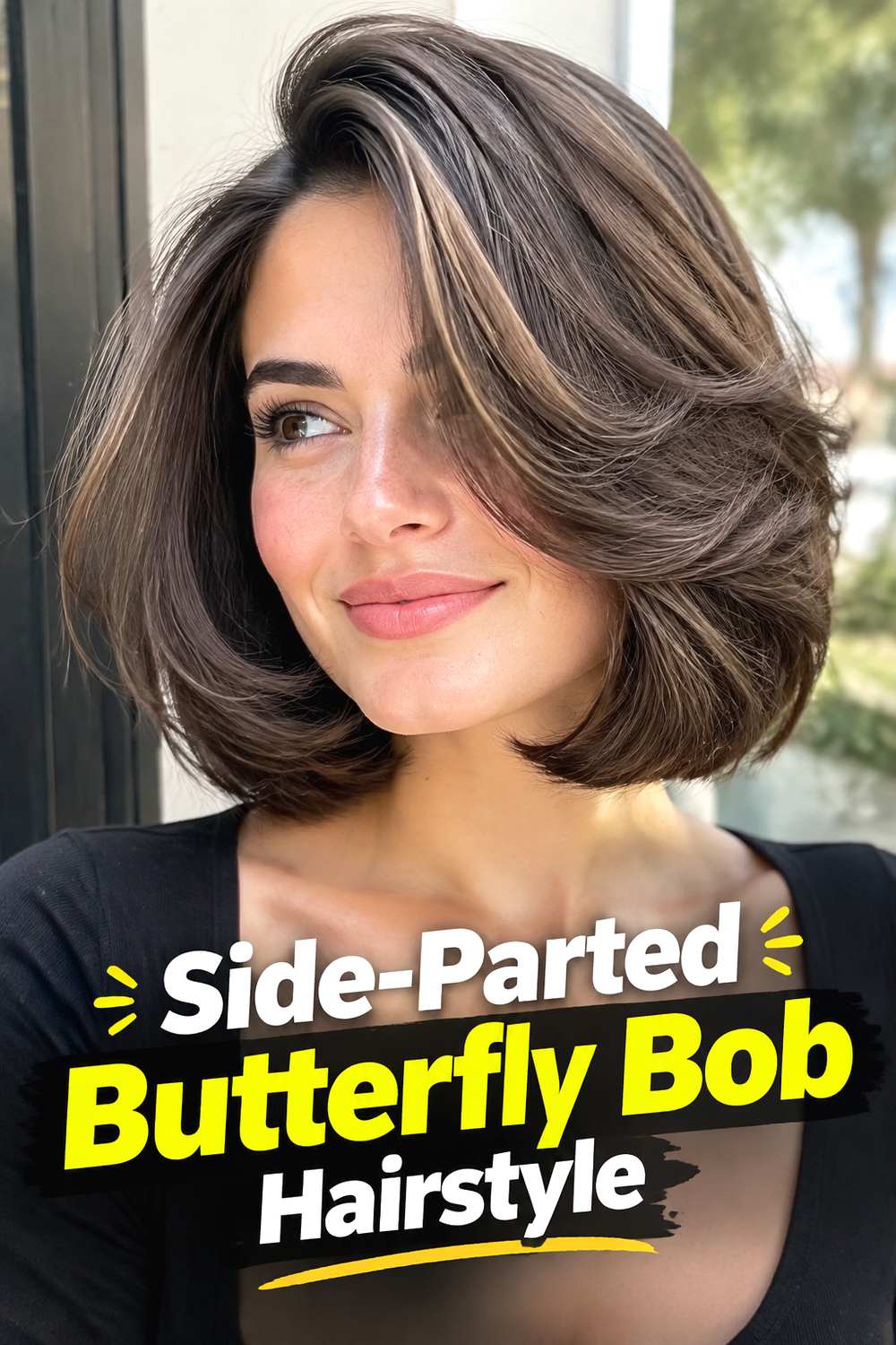 Side-Parted Butterfly Bob Hairstyle