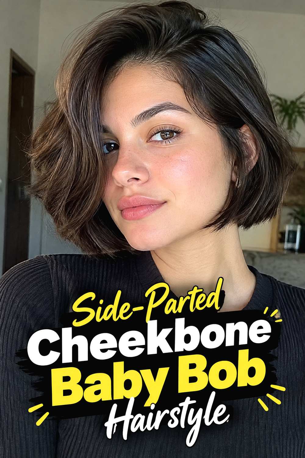 Side-Parted Cheekbone Baby Bob Hairstyle