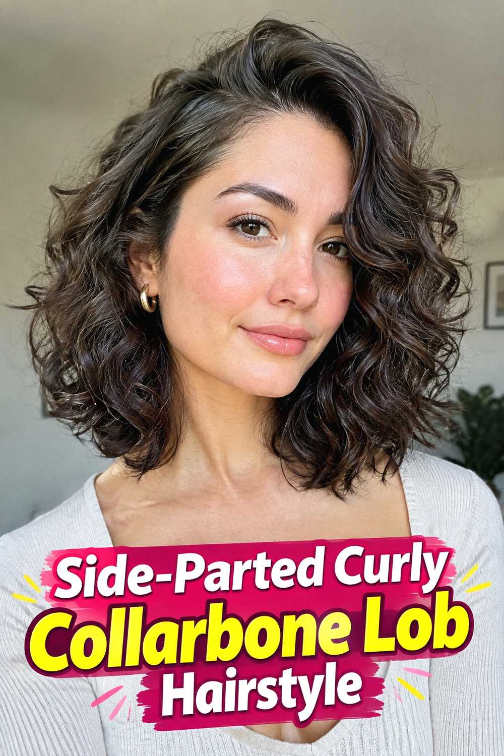 5. Side Parted Curly Collarbone Lob Hairstyle