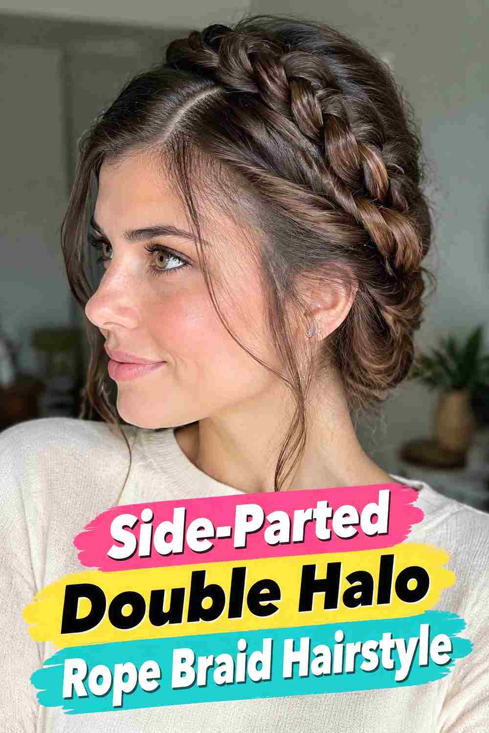 11. Side Parted Double Halo Rope Braid Hairstyle