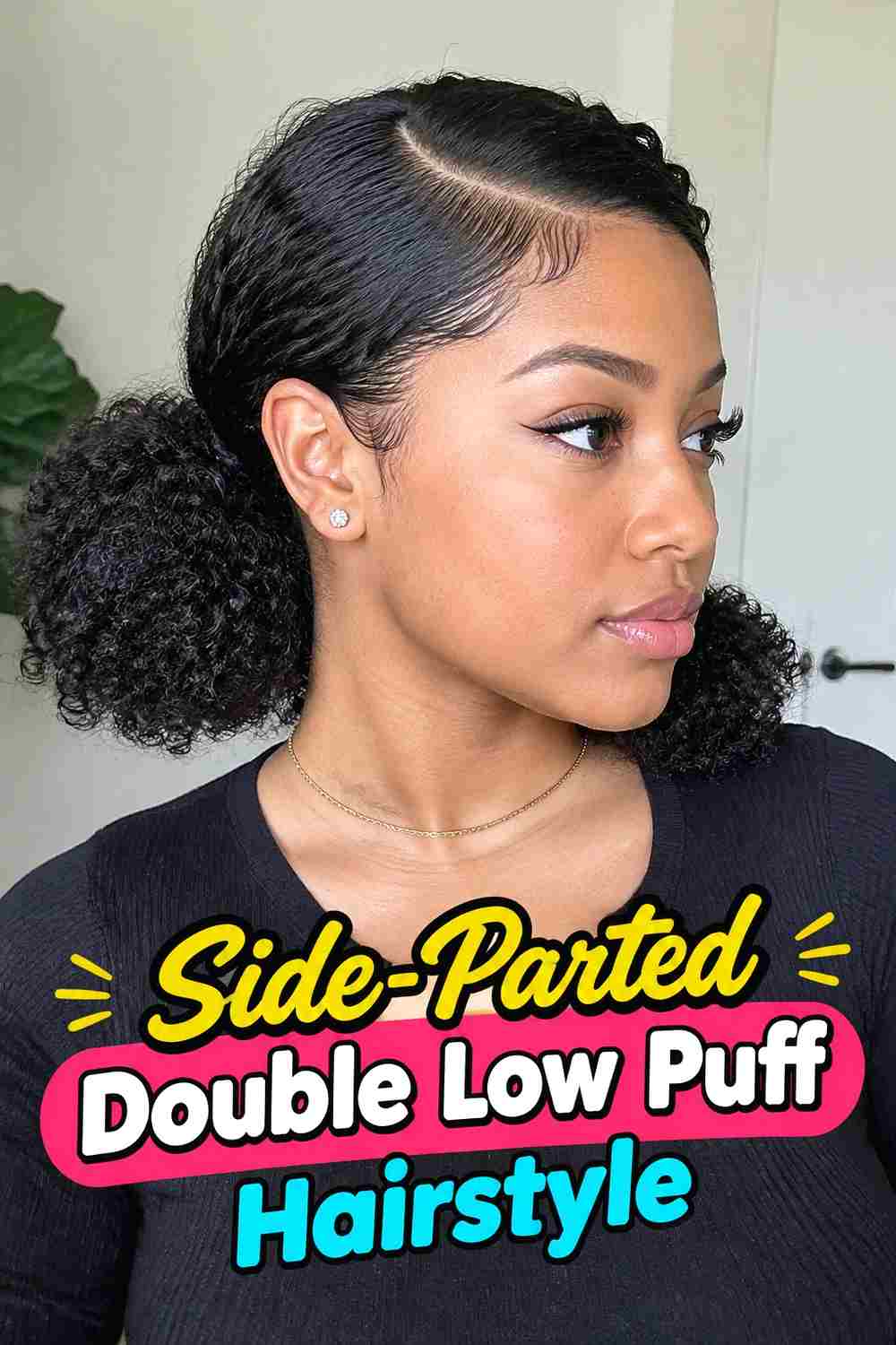 3. Side Parted Double Low Puff Hairstyle