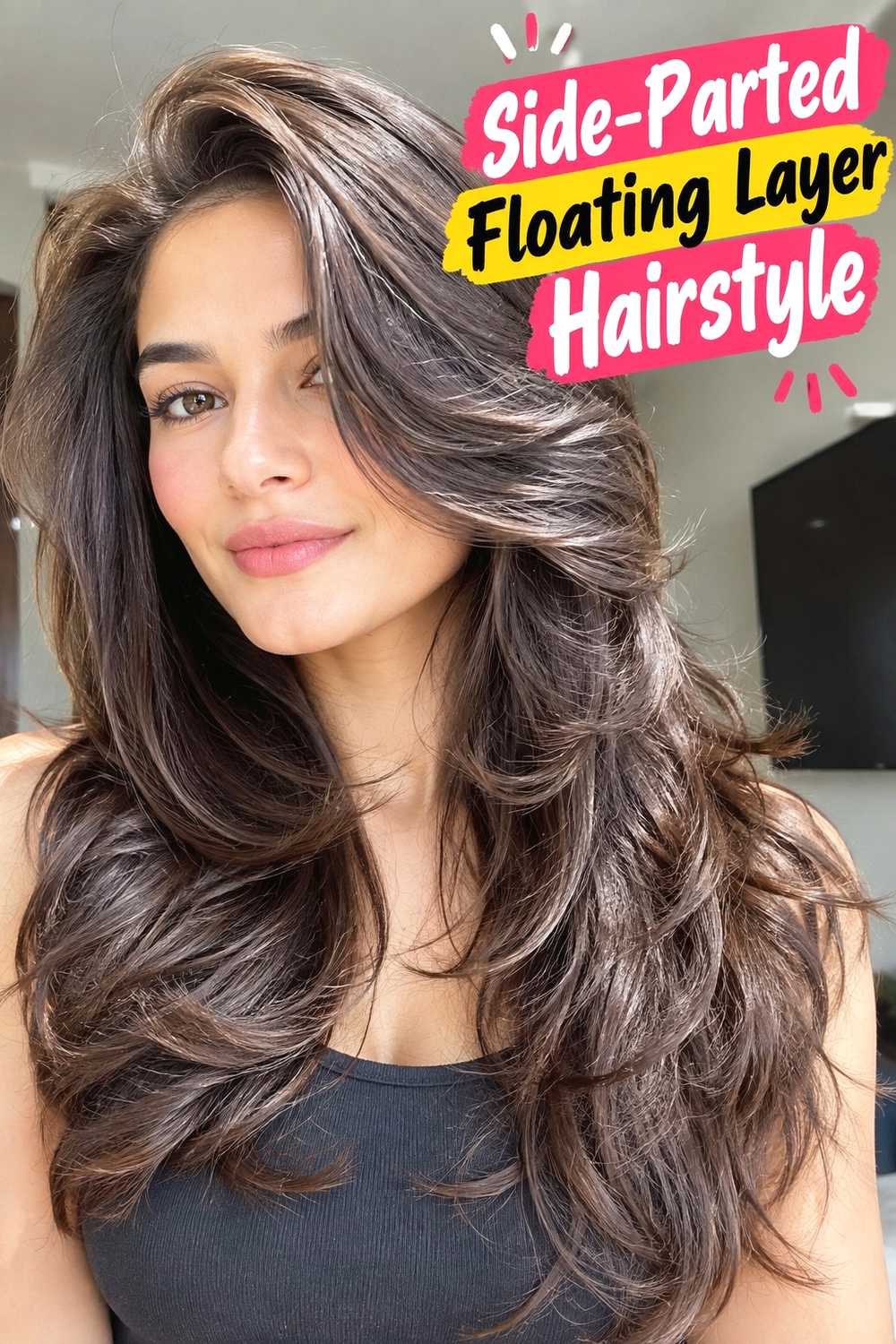 14. Side Parted Floating Layer Hairstyle