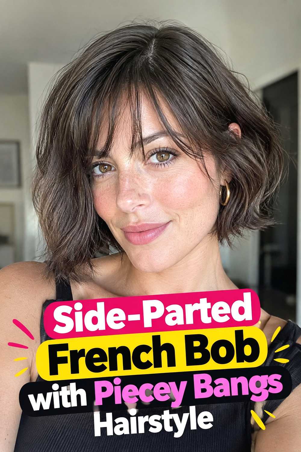15. Side Parted French Bob With Piecey Bangs Hairstyle