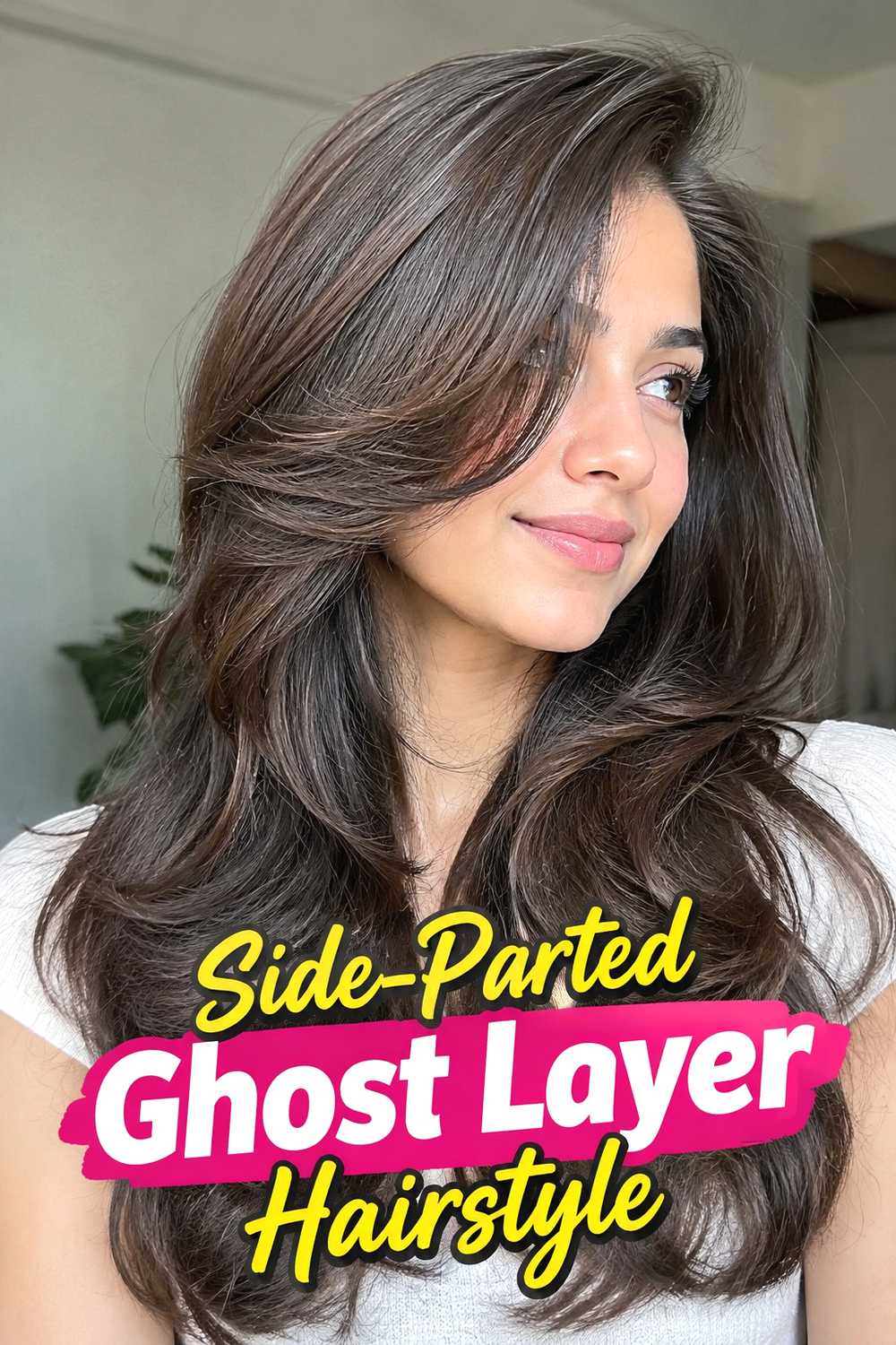 13. Side Parted Ghost Layer Hairstyle