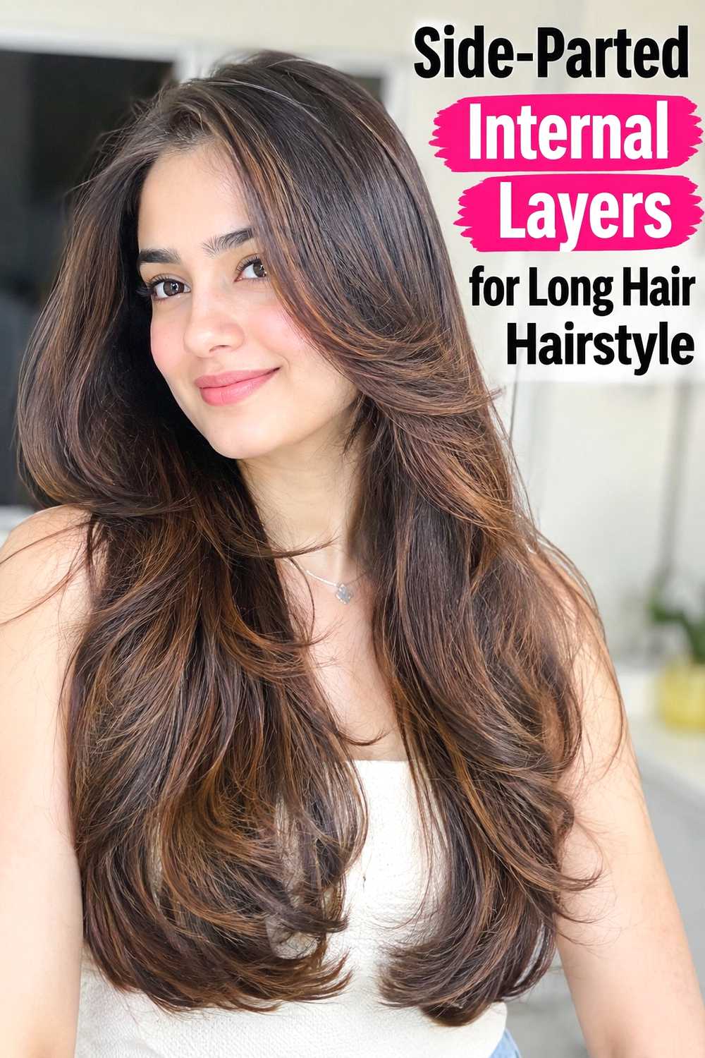 8. Side Parted Internal Layers For Long Hair Hairstyle
