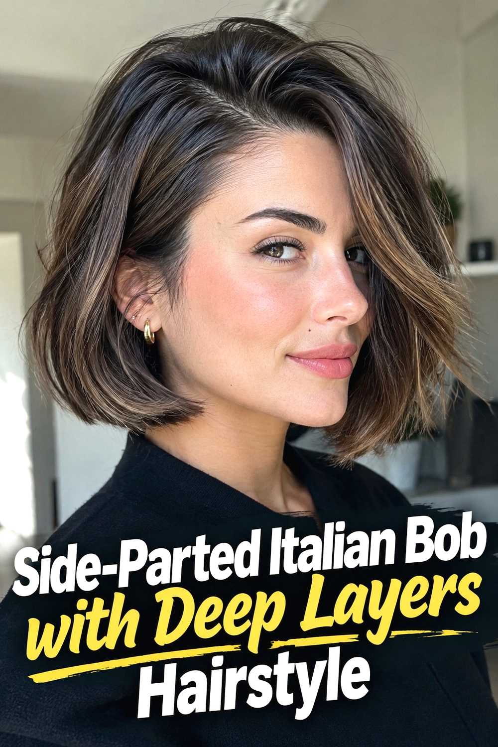 4. Side Parted Italian Bob With Deep Layers Hairstyle