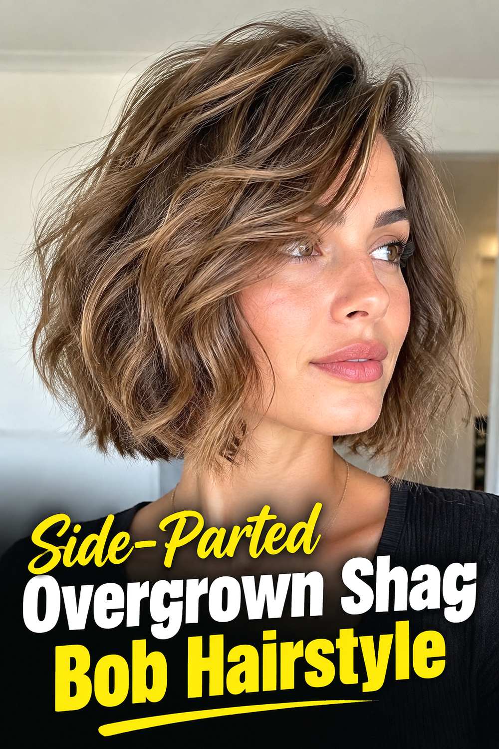 Side-Parted Overgrown Shag Bob Hairstyle
