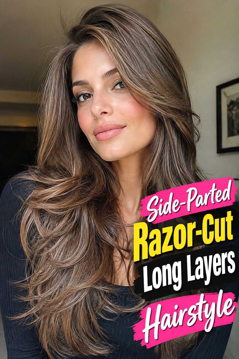 9. Side Parted Razor Cut Long Layers Hairstyle