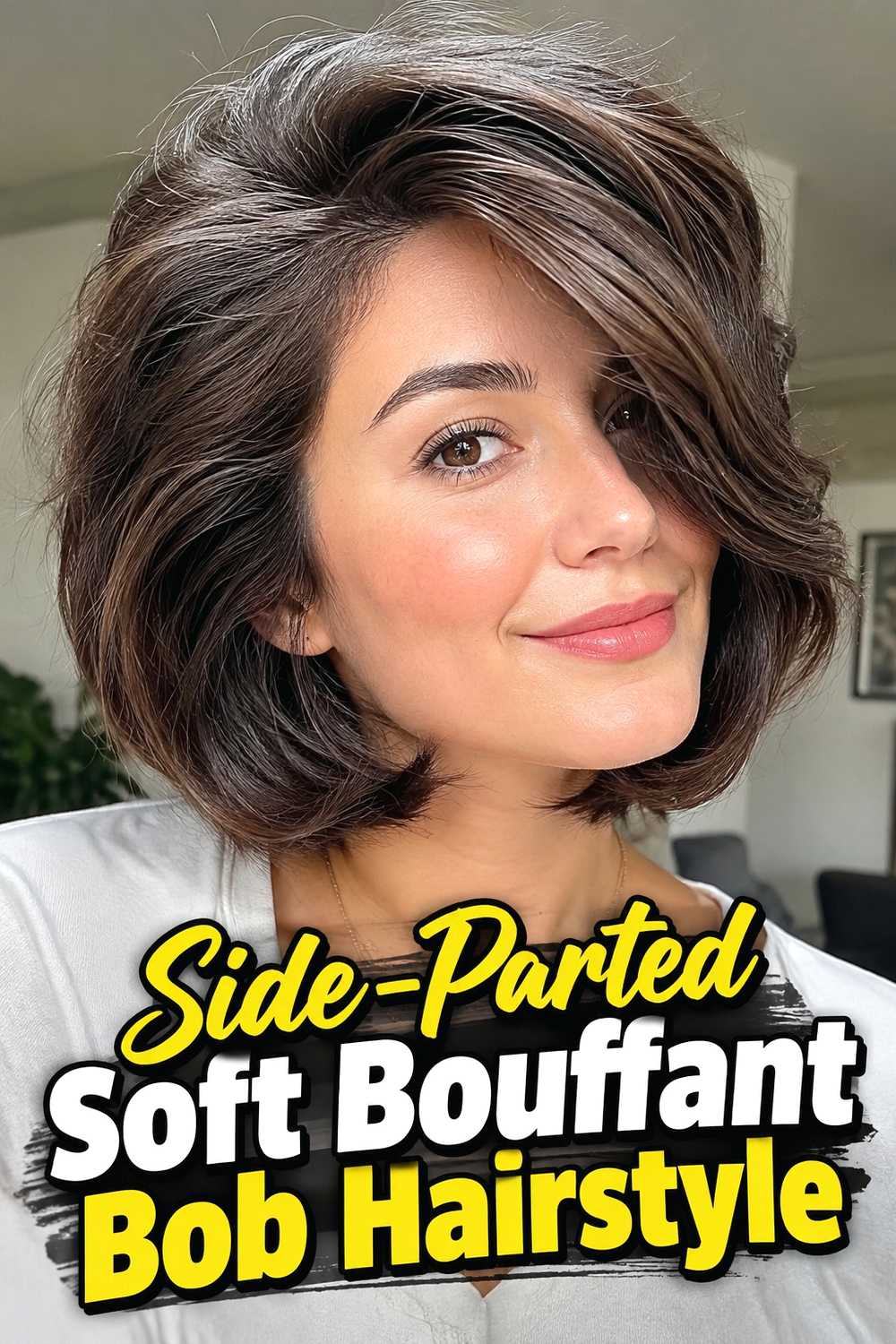 2. Side Parted Soft Bouffant Bob Hairstyle