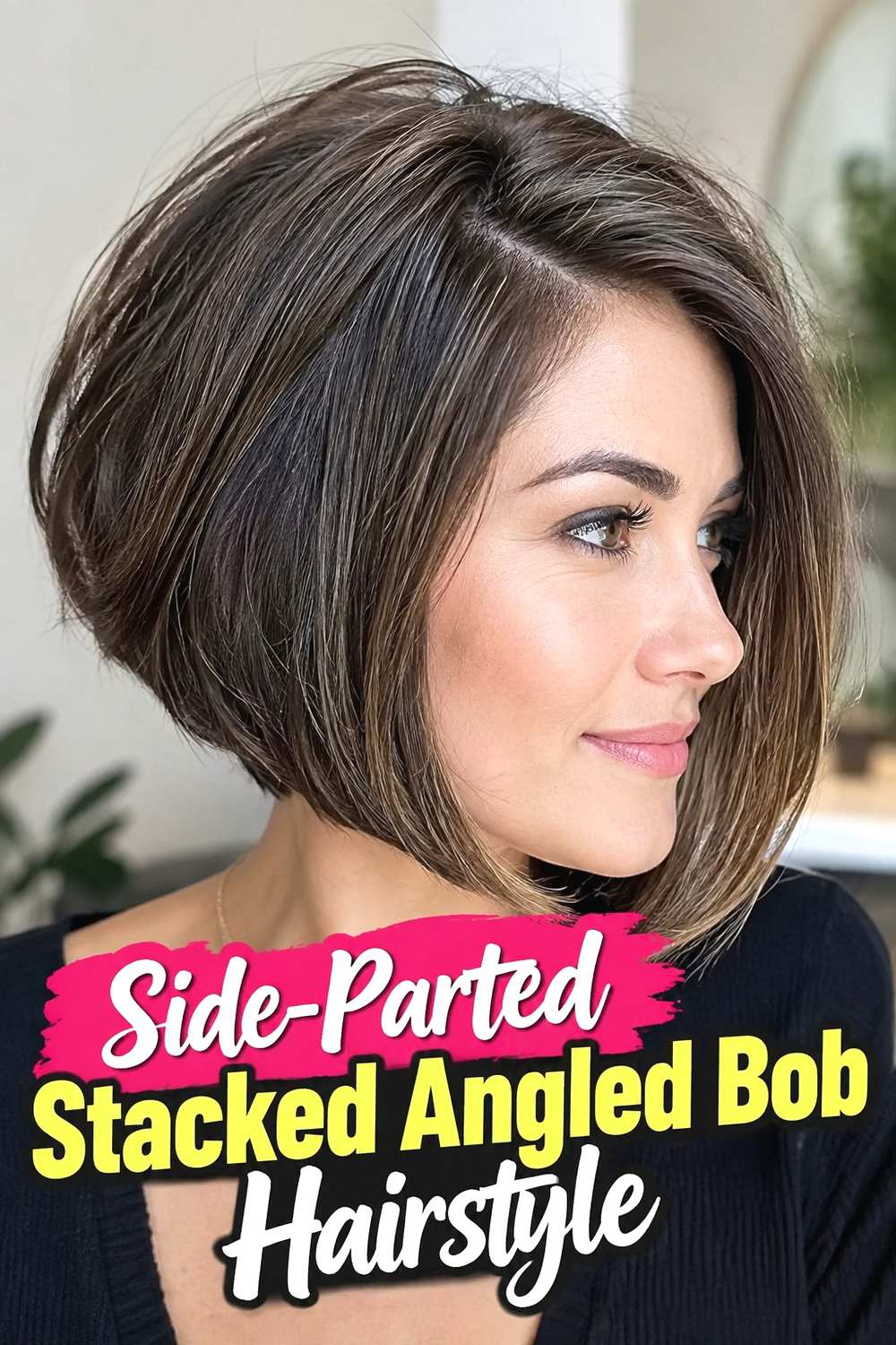6. Side Parted Stacked Angled Bob Hairstyle