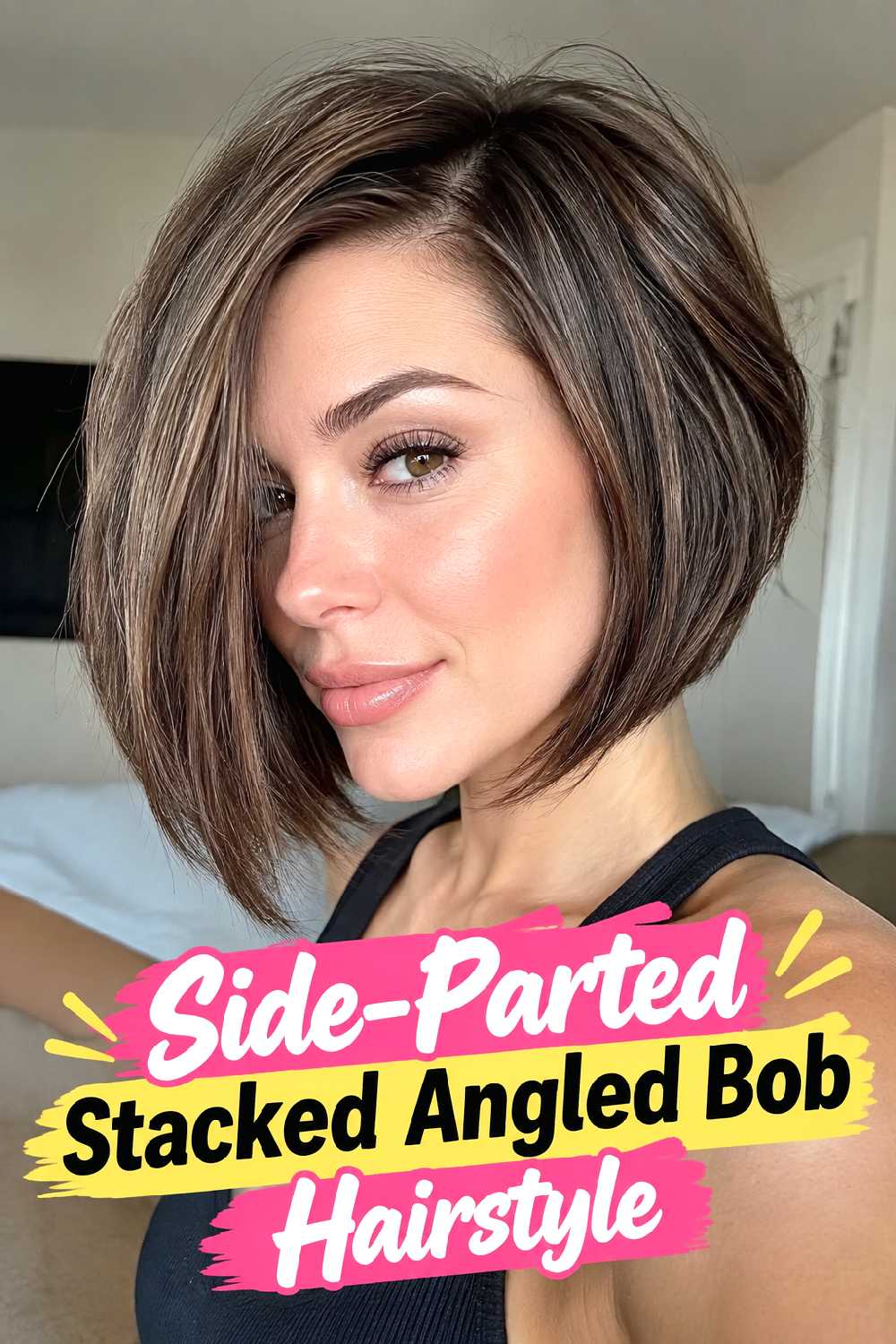 Side-Parted Stacked Angled Bob Hairstyle