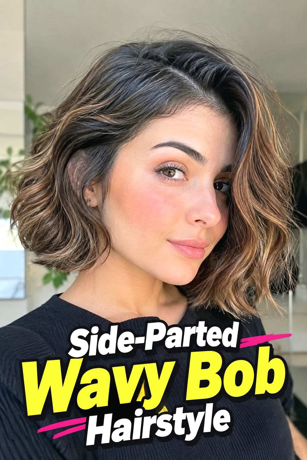 3. Side Parted Wavy Bob Hairstyle