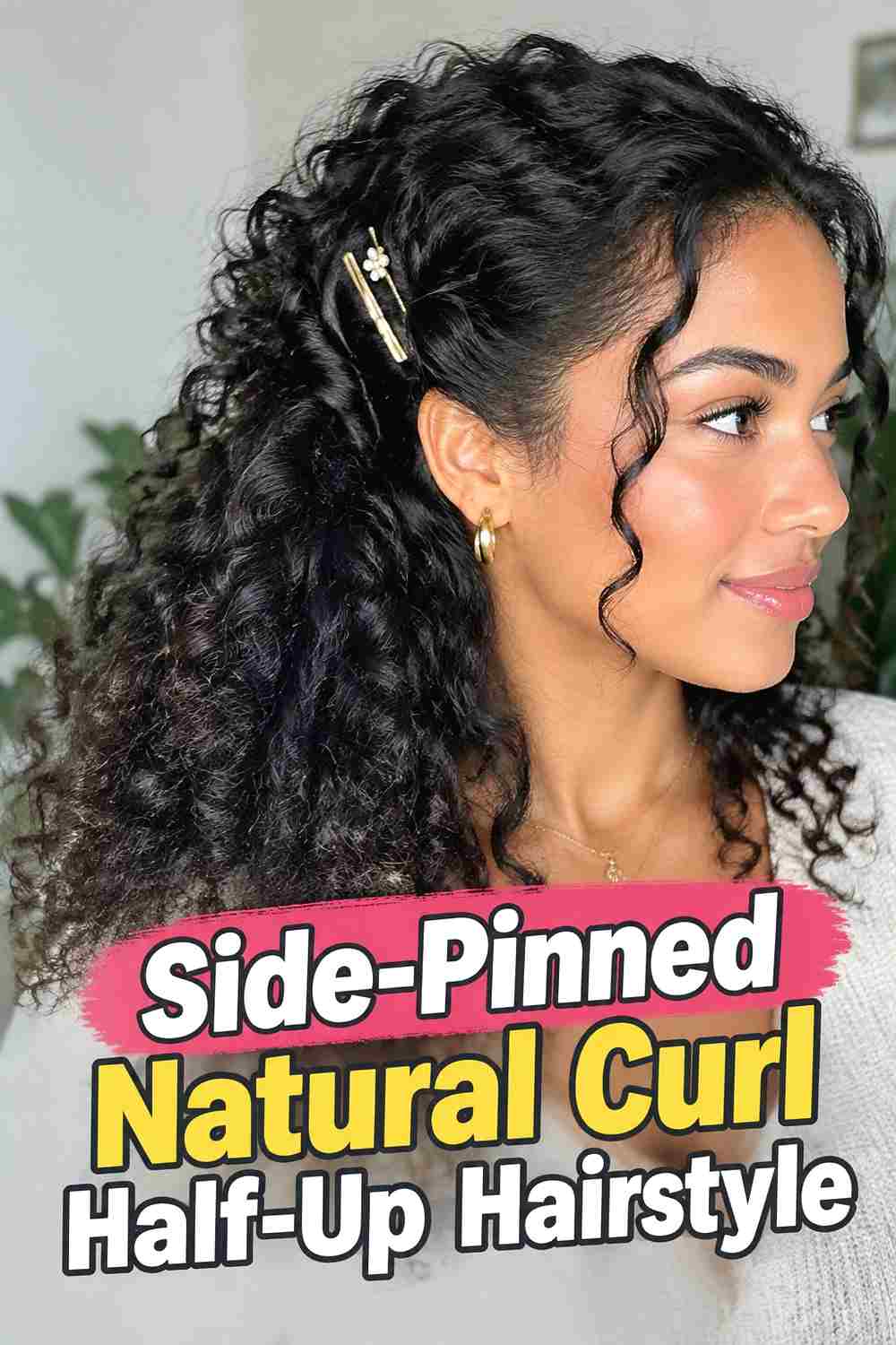 6. Side Pinned Natural Curl Half Up Hairstyle