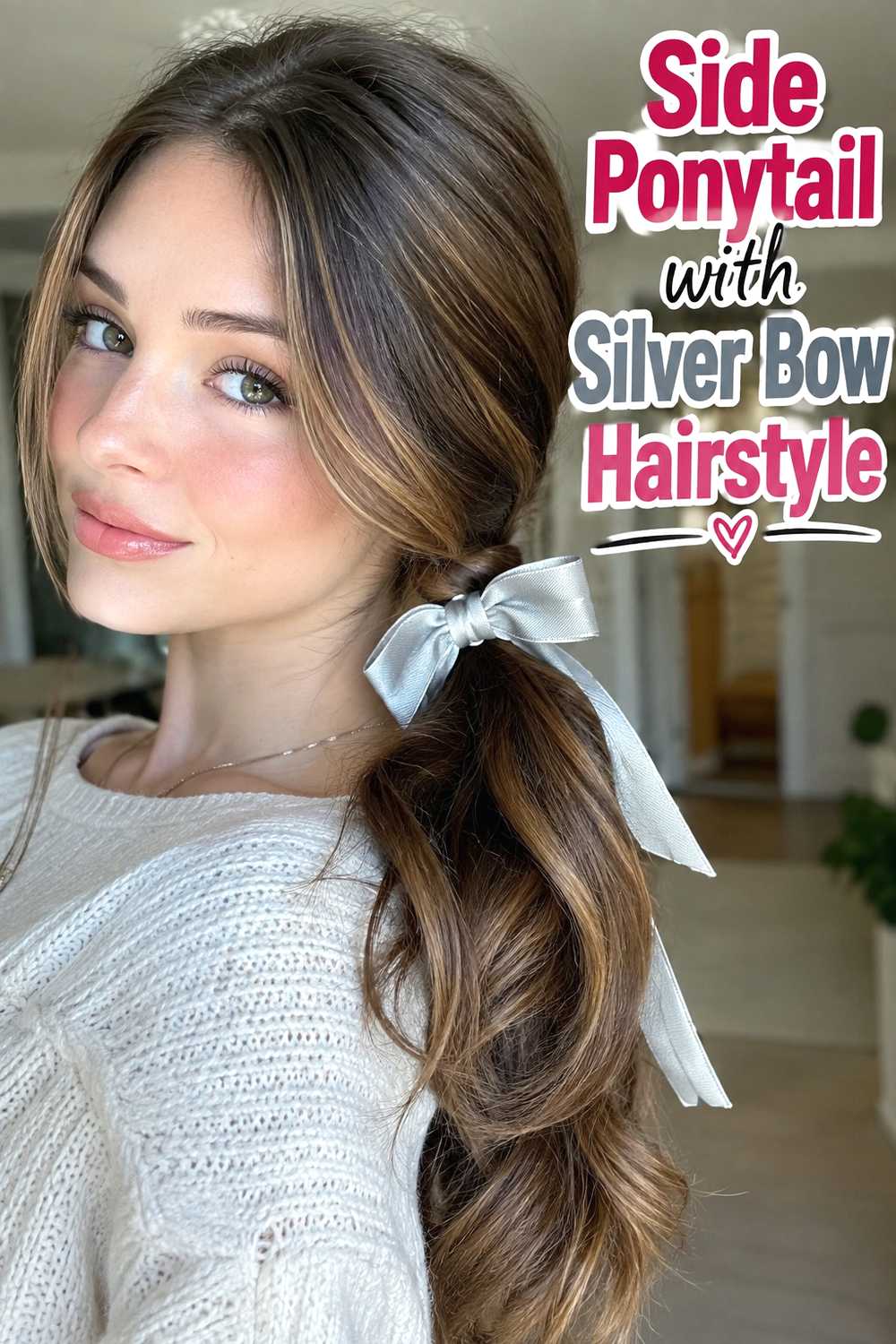 4. Side Ponytail With Silver Bow Hairstyle