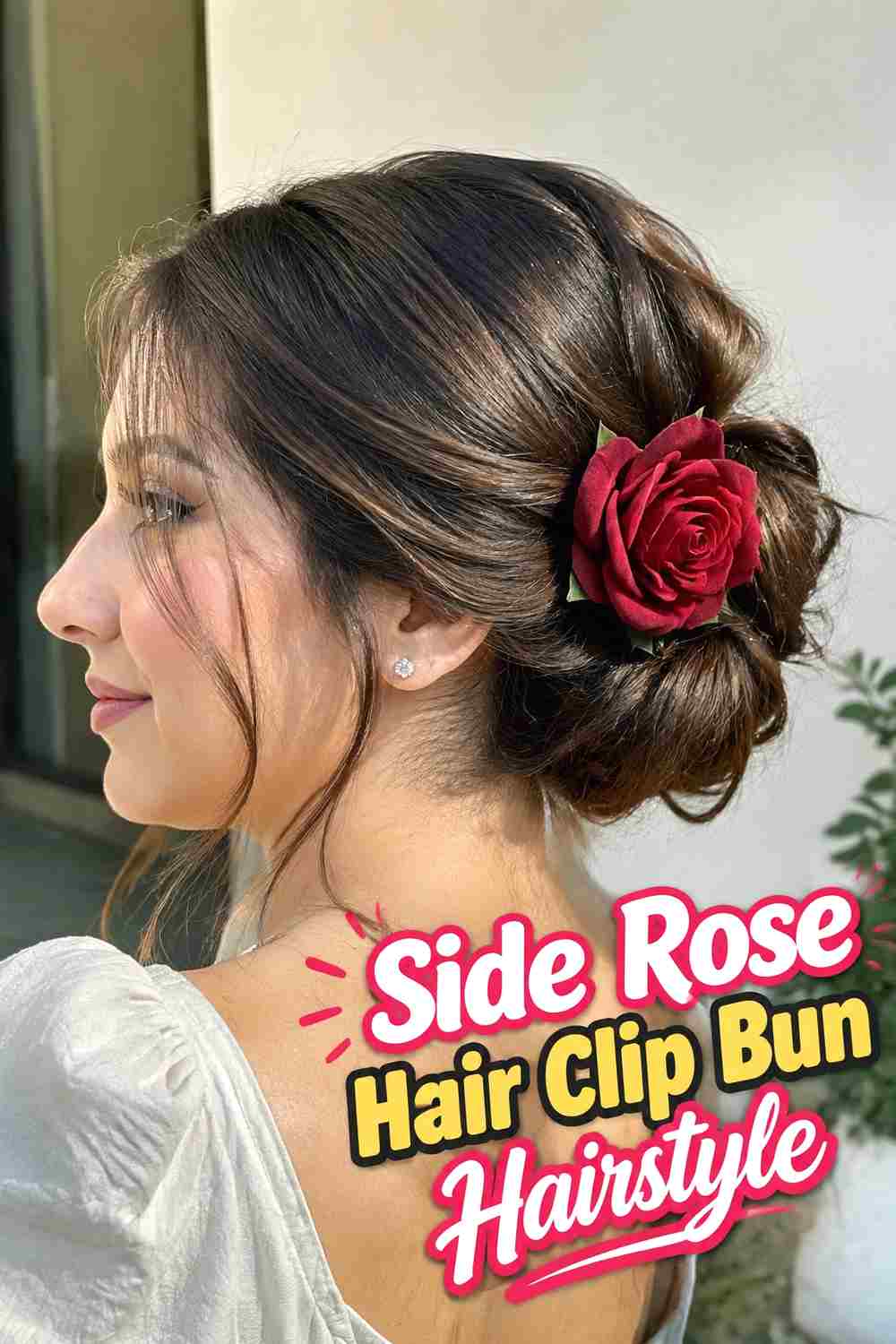 10. Side Rose Hair Clip Bun Hairstyle