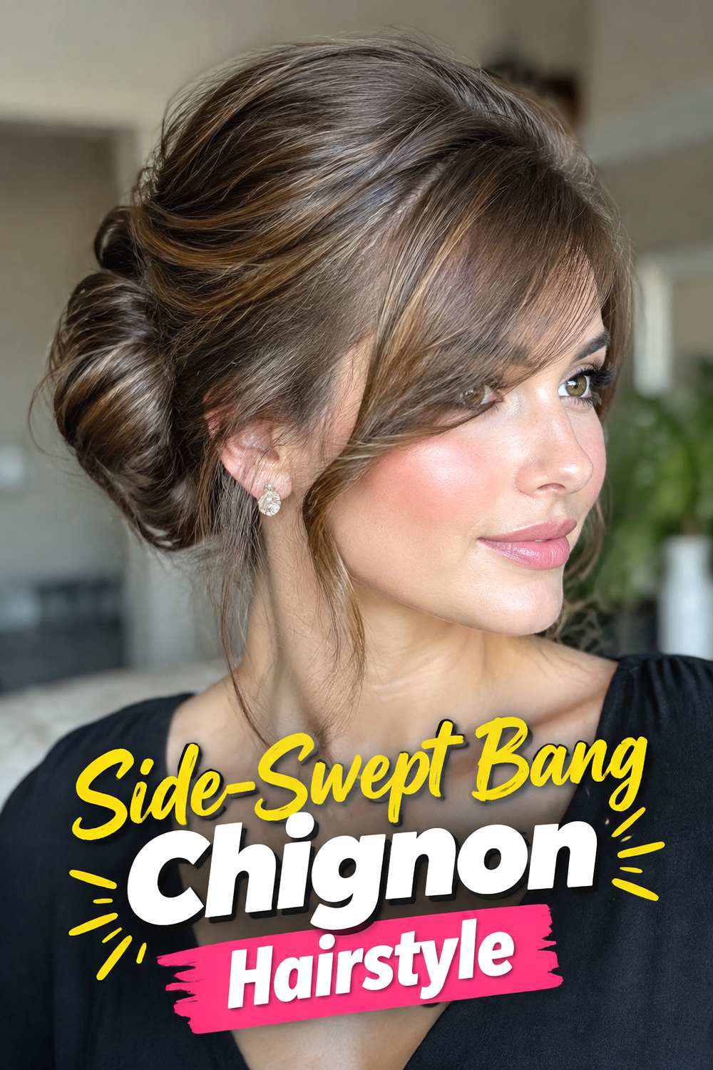 Side-Swept Bang Chignon Hairstyle