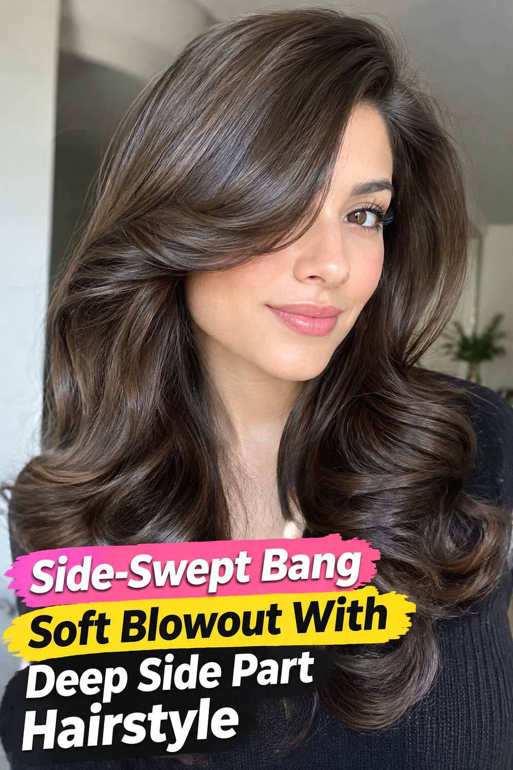 Side-Swept Bang Soft Blowout With Deep Side Part Hairstyle