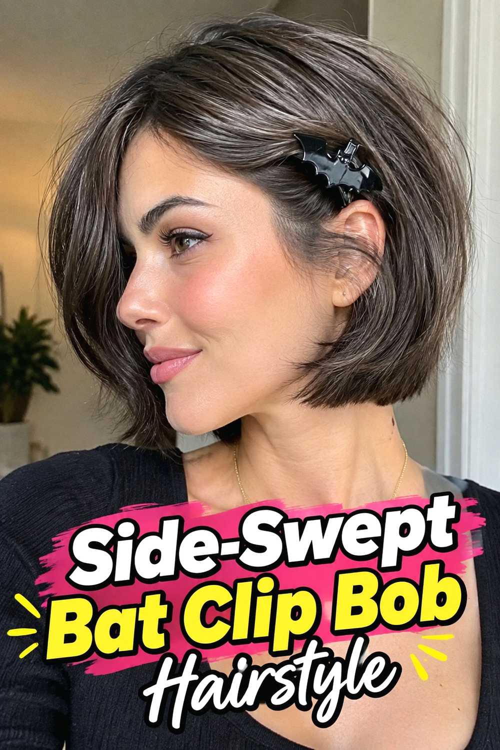 2. Side Swept Bat Clip Bob Hairstyle