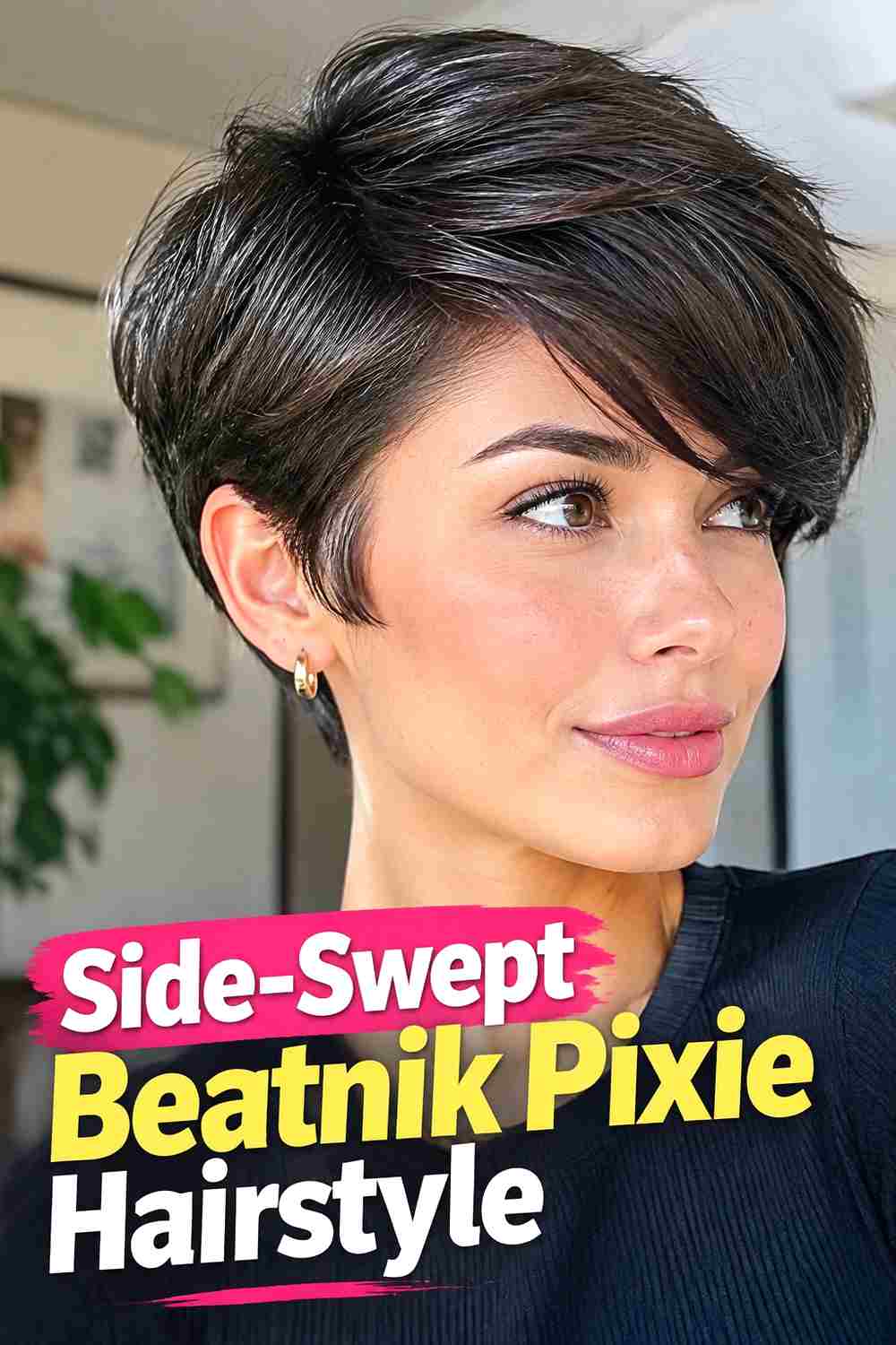 9. Side Swept Beatnik Pixie Hairstyle