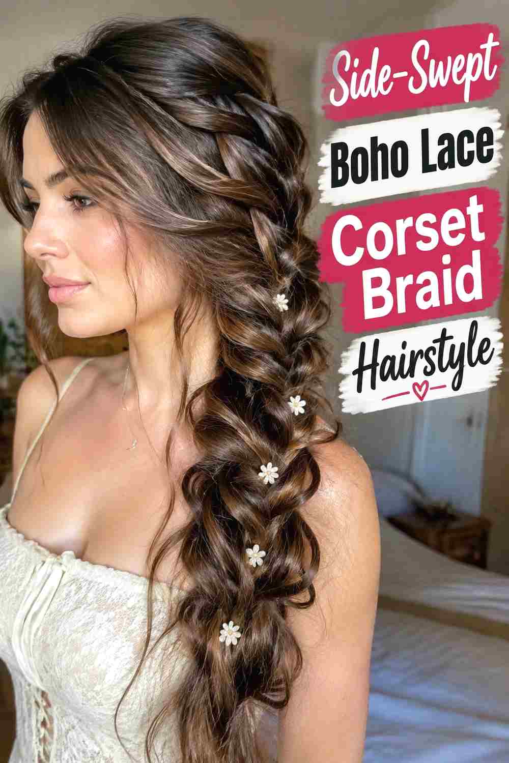 6. Side Swept Boho Lace Corset Braid Hairstyle