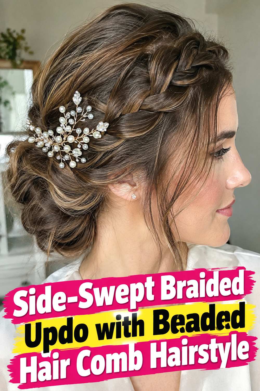 Side-Swept Braided Updo with Beaded Hair Comb Hairstyle