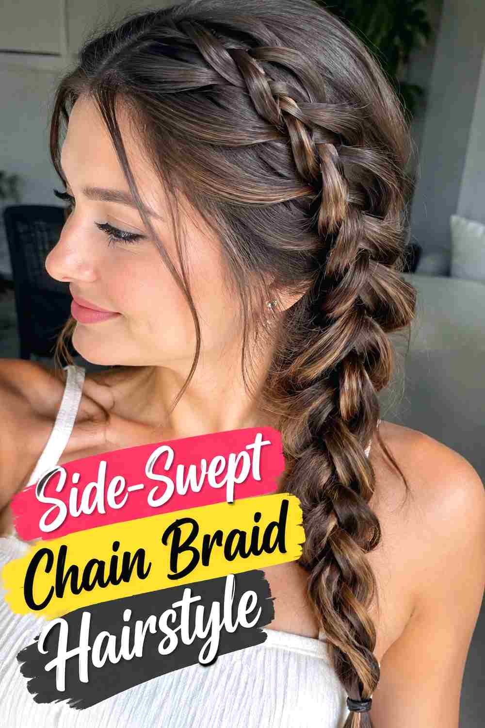 2. Side Swept Chain Braid Hairstyle