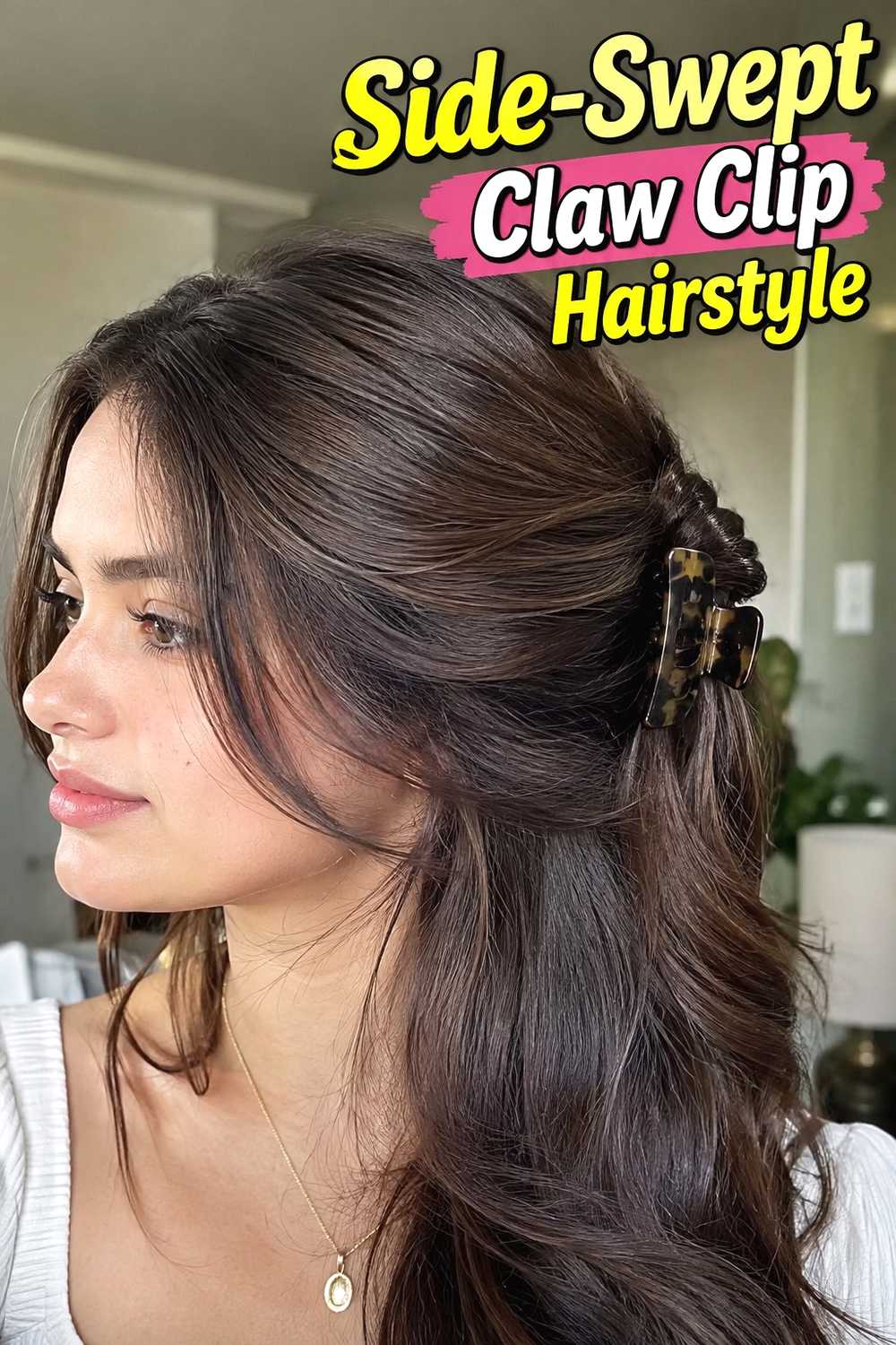 13. Side Swept Claw Clip Hairstyle