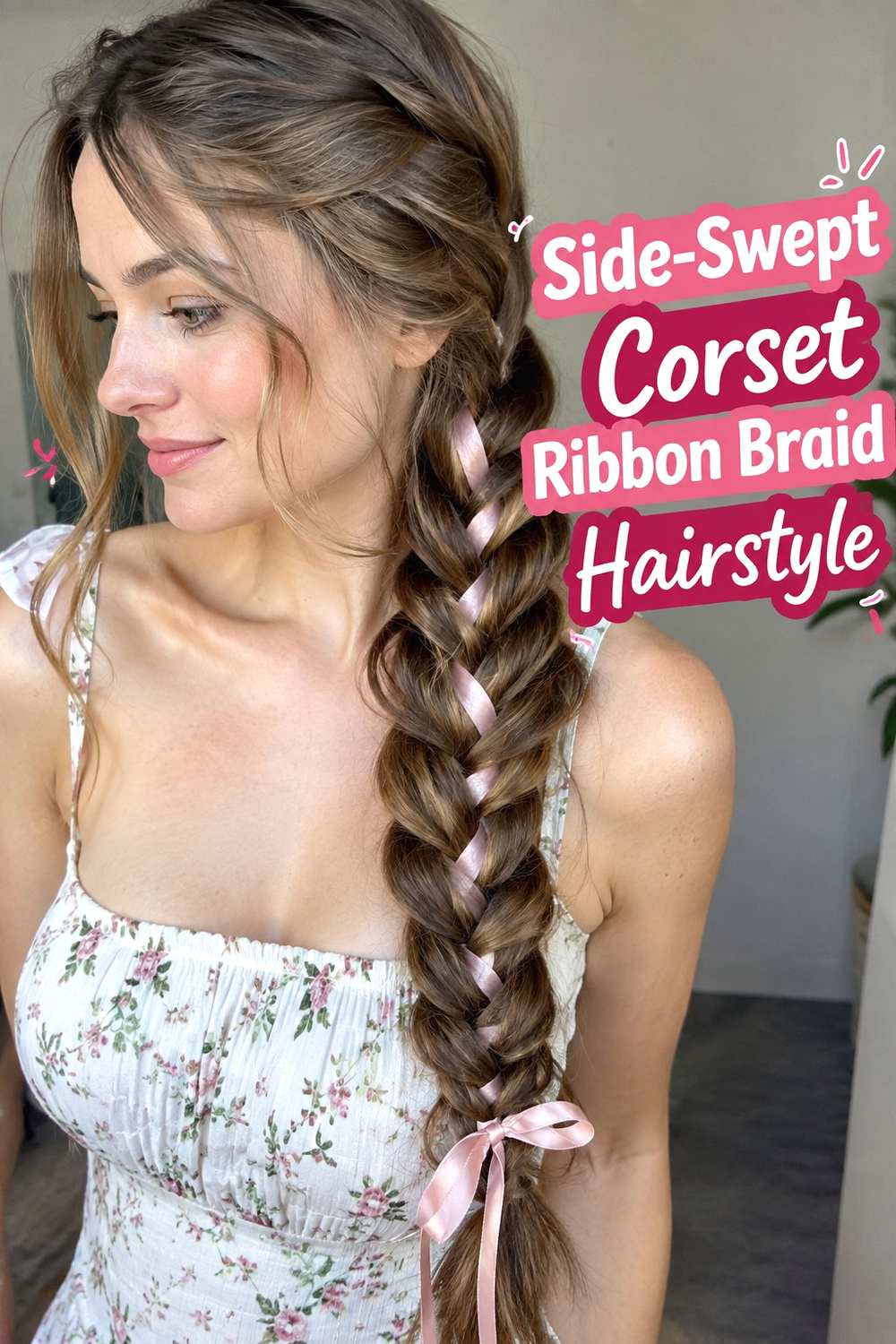 8. Side Swept Corset Ribbon Braid Hairstyle