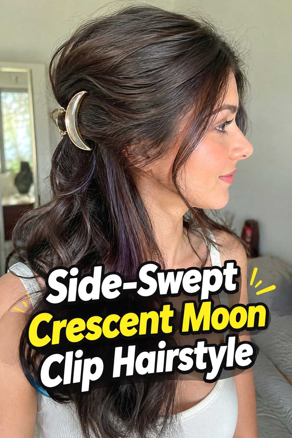 8. Side Swept Crescent Moon Clip Hairstyle