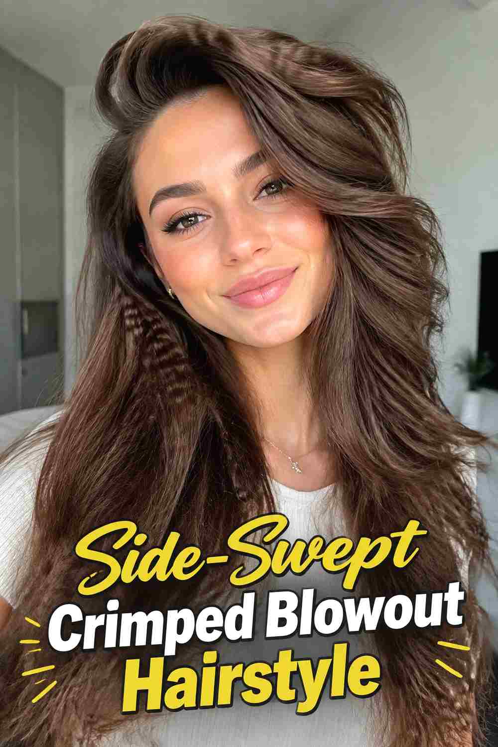 14. Side Swept Crimped Blowout Hairstyle