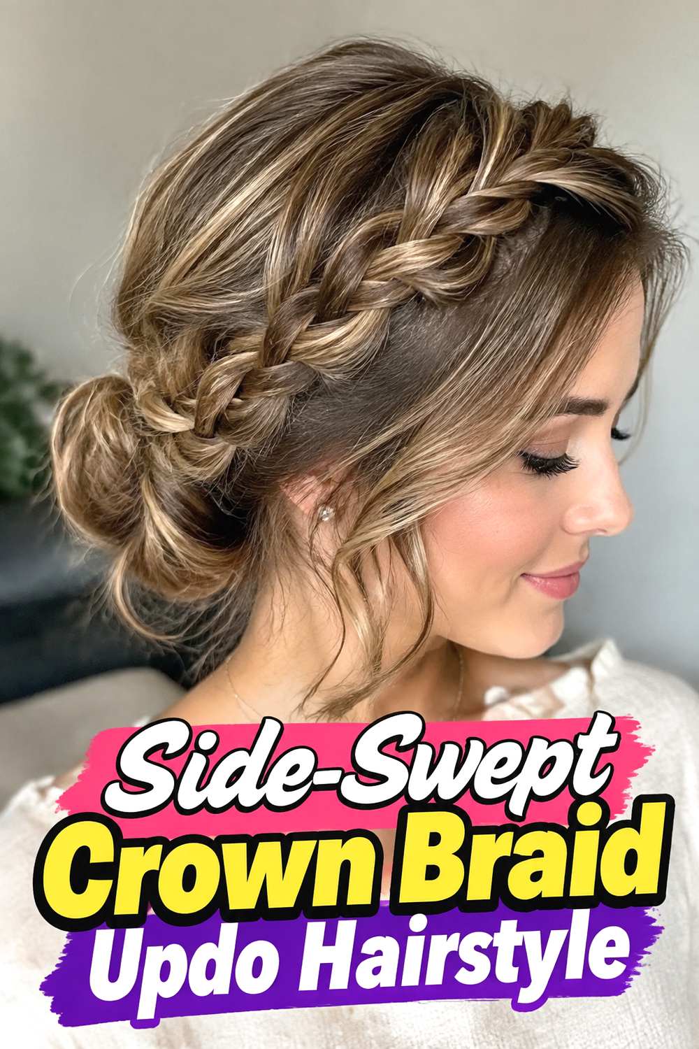 Side-Swept Crown Braid Updo Hairstyle