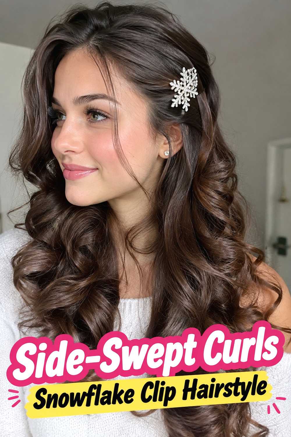 8. Side Swept Curls Snowflake Clip Hairstyle