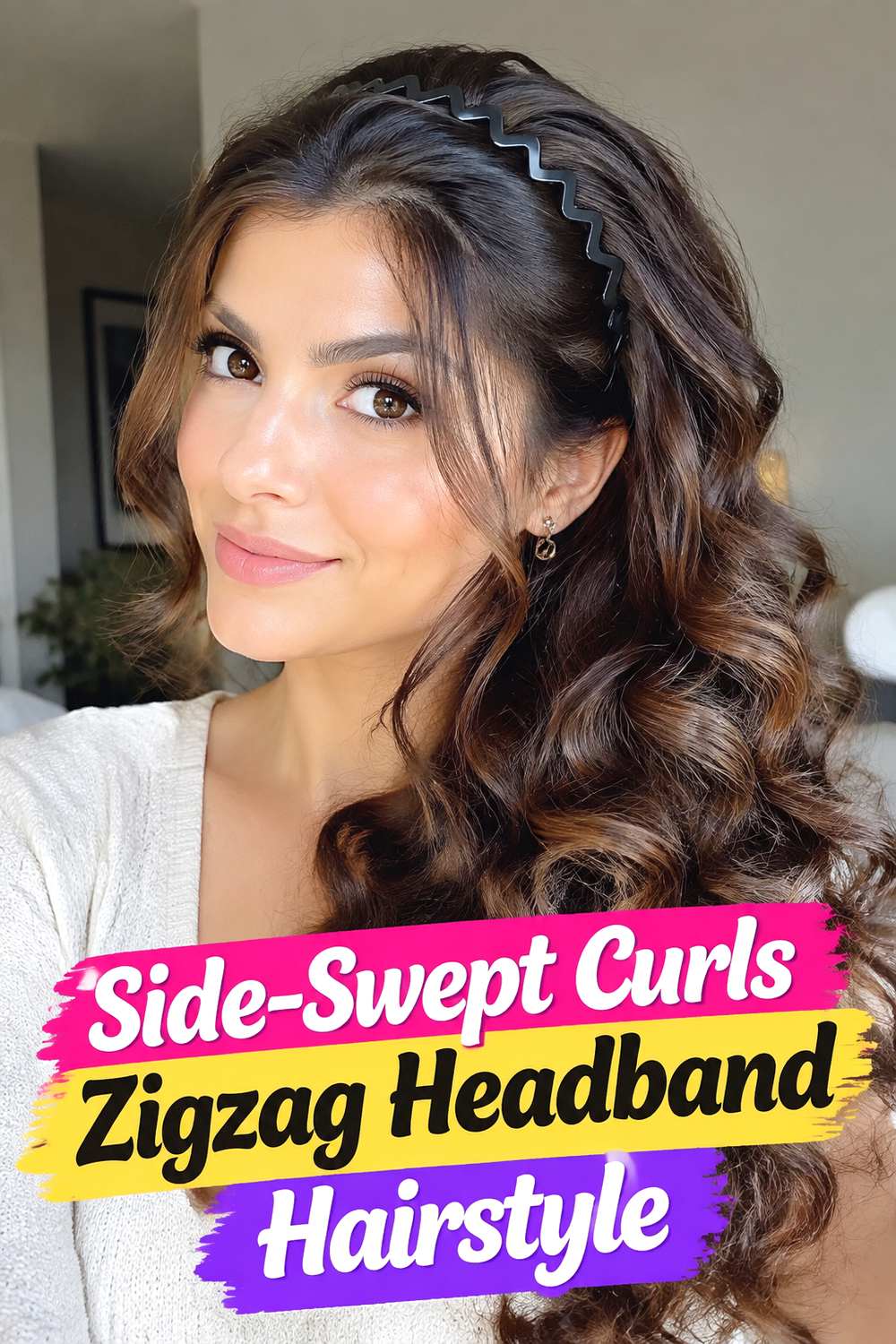 Side-Swept Curls Zigzag Headband Hairstyle