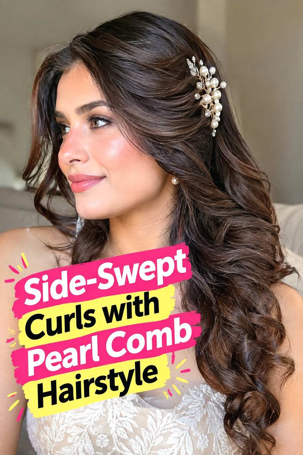 7. Side Swept Curls With Pearl Comb Hairstyle