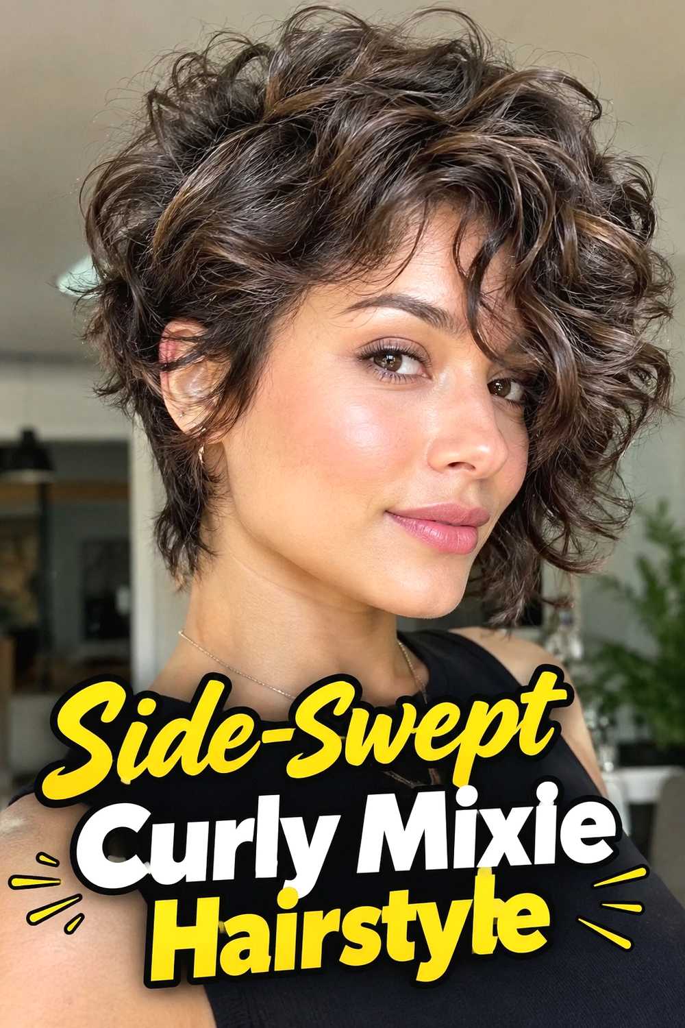 7. Side Swept Curly Mixie Hairstyle