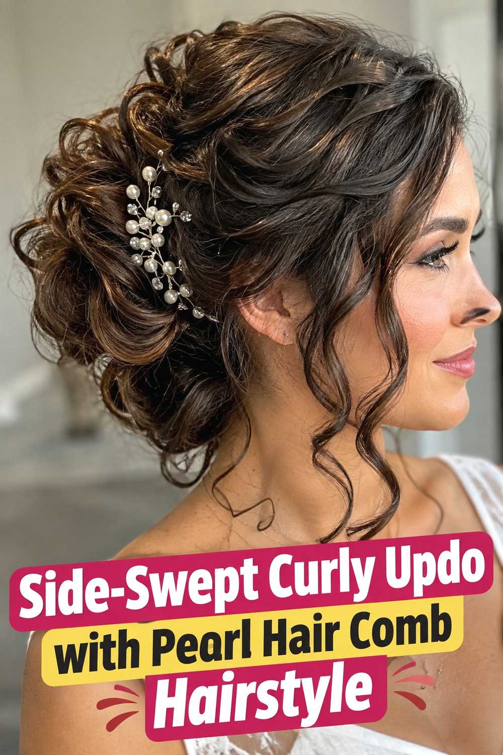 6. Side Swept Curly Updo With Pearl Hair Comb Hairstyle