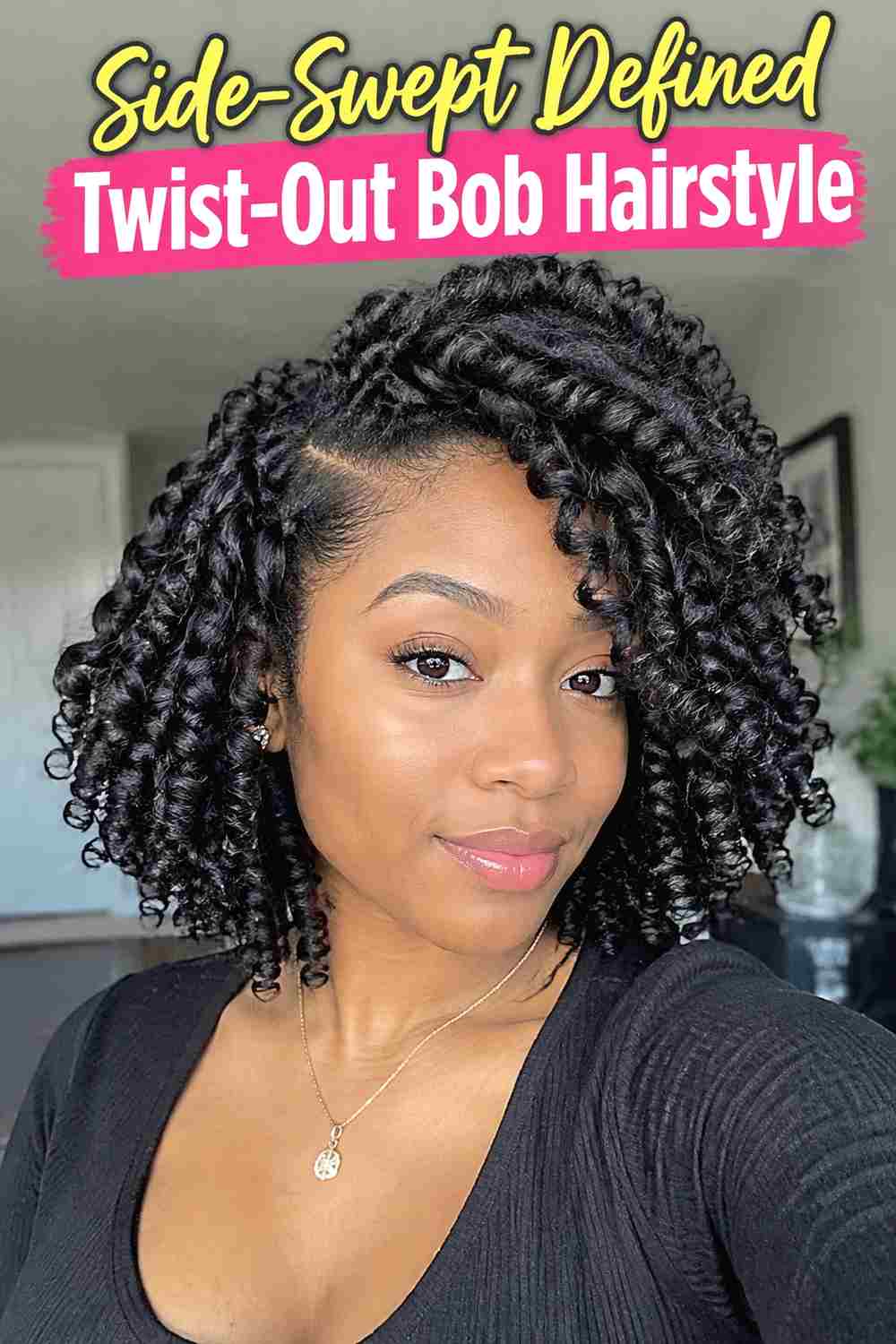 5. Side Swept Defined Twist Out Bob Hairstyle