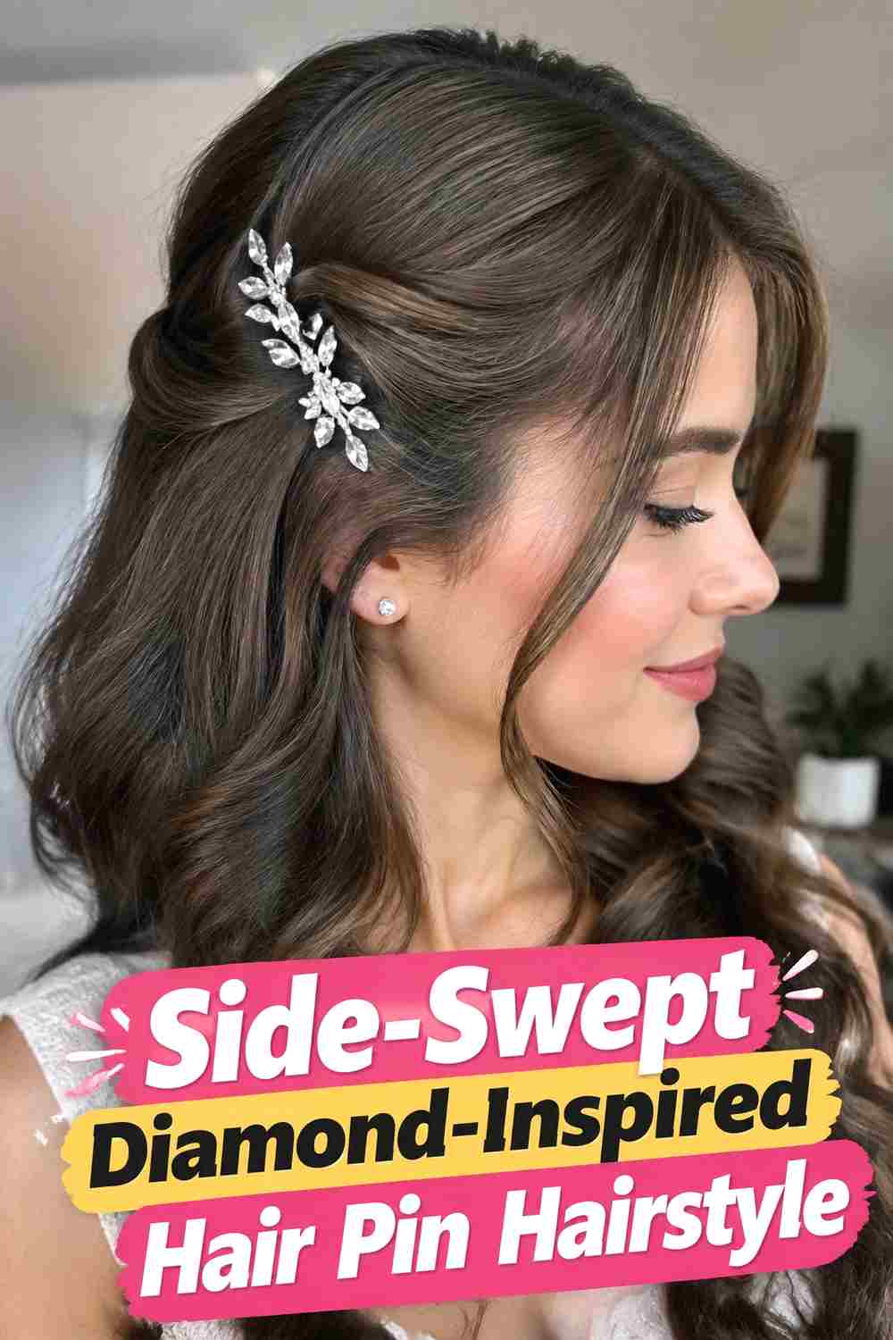 18. Side Swept Diamond Inspired Hair Pin Hairstyle