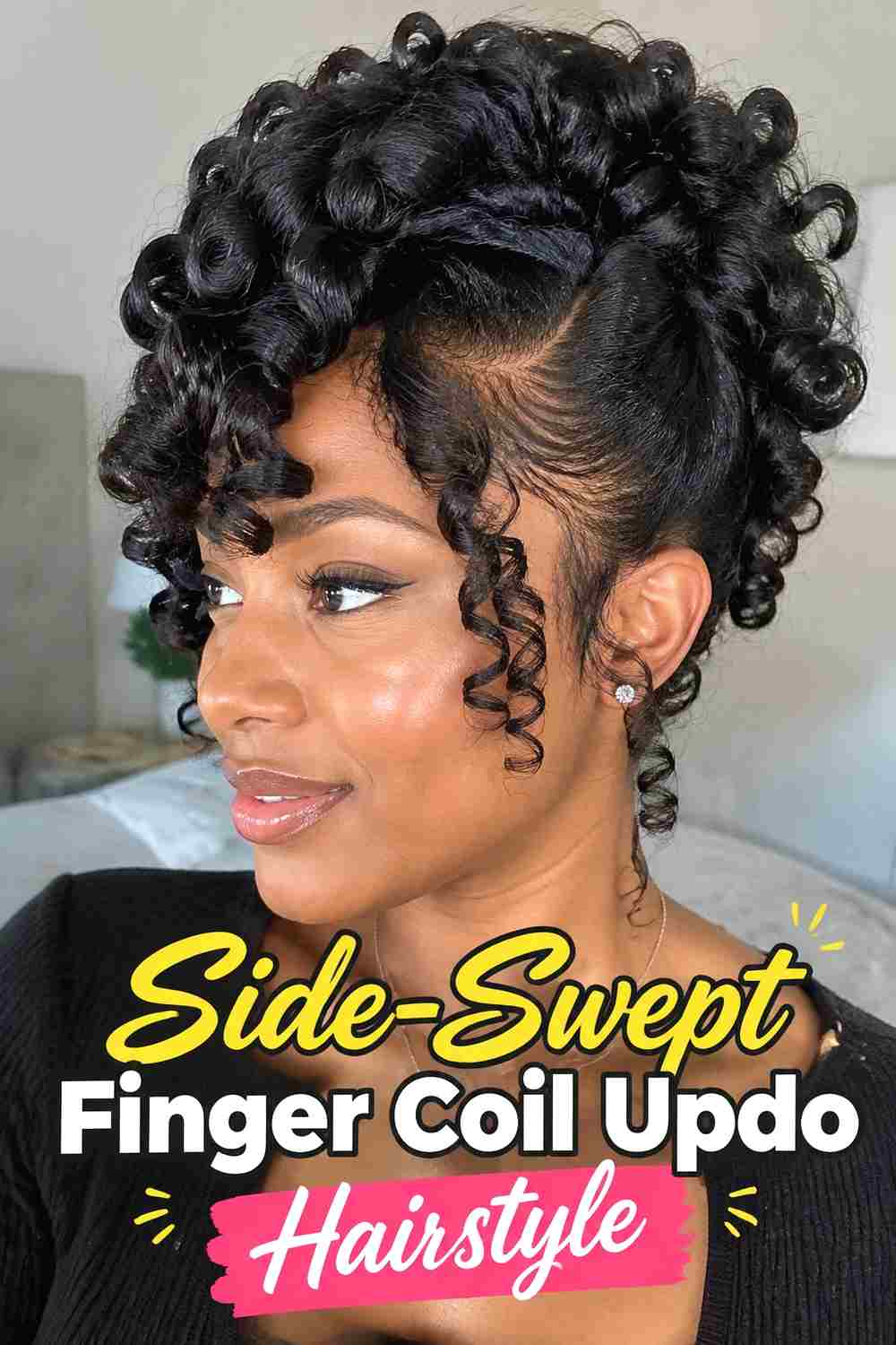 3. Side Swept Finger Coil Updo Hairstyle