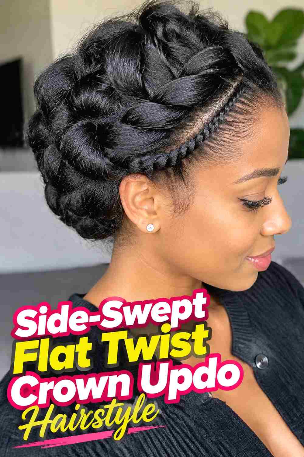3. Side Swept Flat Twist Crown Updo Hairstyle